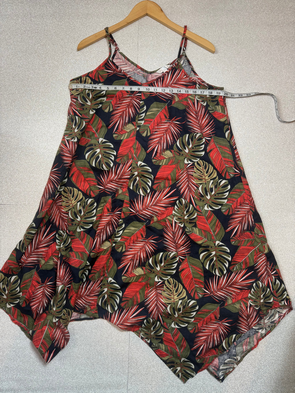 Time and Tru 54% Linen 46% Cotton L Size 12-14 Plant Print Spaghetti Strap Mini Dress