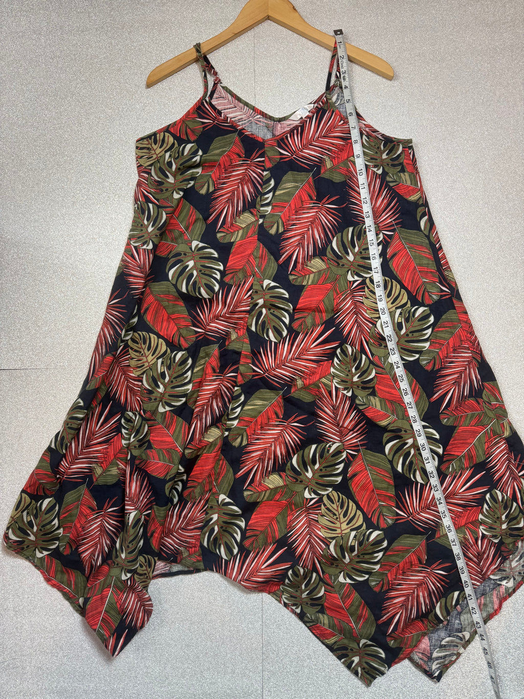 Time and Tru 54% Linen 46% Cotton L Size 12-14 Plant Print Spaghetti Strap Mini Dress