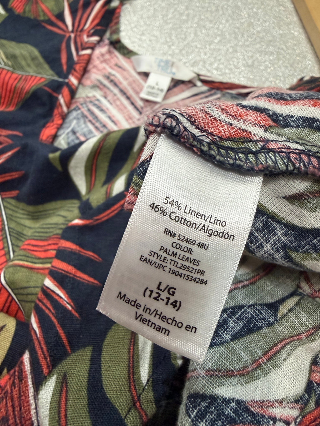 Time and Tru 54% Linen 46% Cotton L Size 12-14 Plant Print Spaghetti Strap Mini Dress