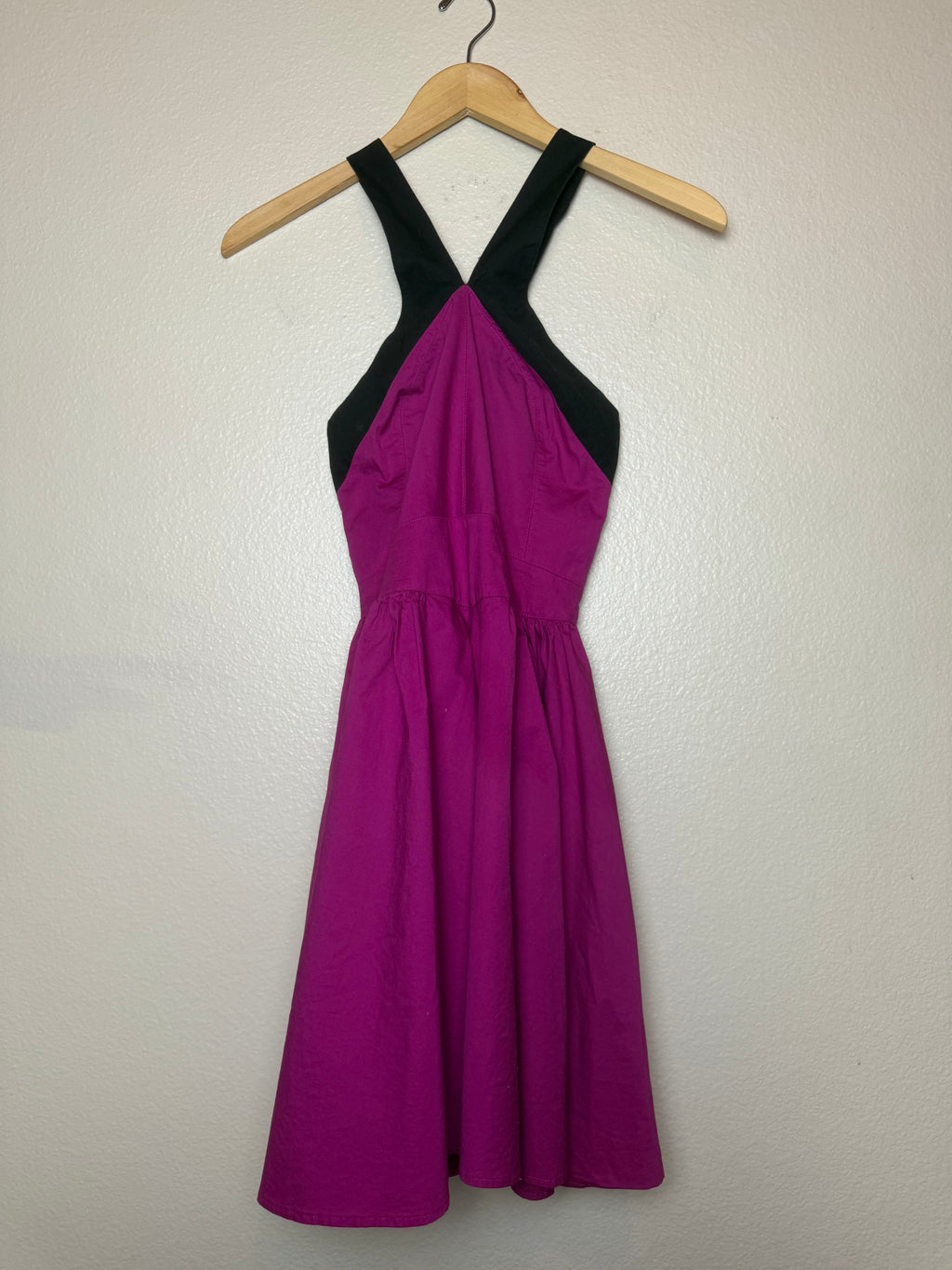 Moda International 96% Cotton 4% Elastane SIze 6 Magenta and Black Halter Top Mini Dress