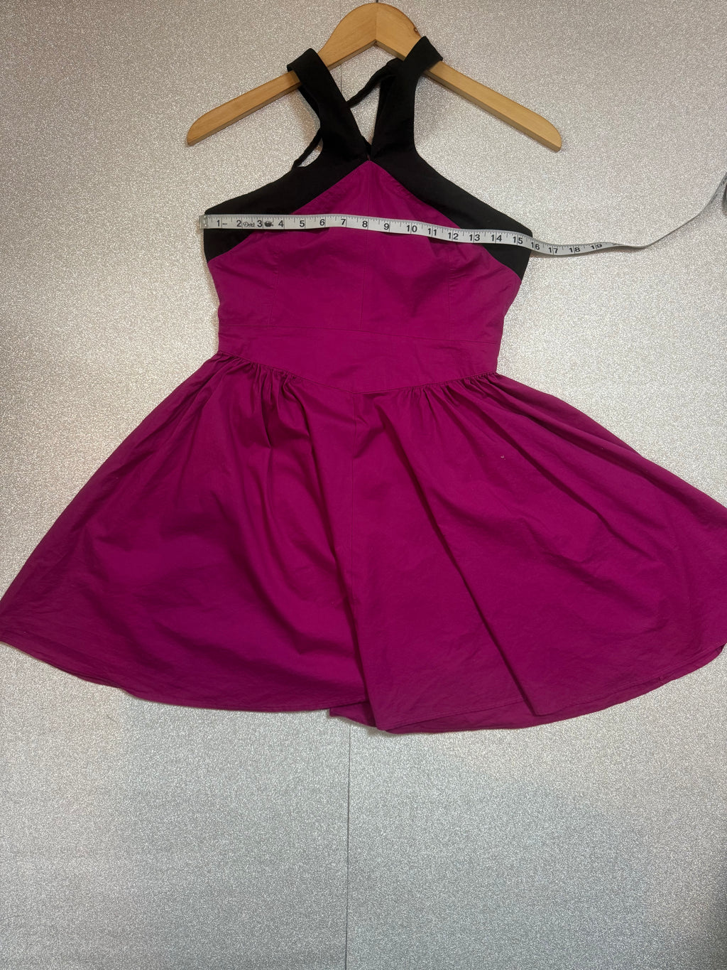 Moda International 96% Cotton 4% Elastane SIze 6 Magenta and Black Halter Top Mini Dress