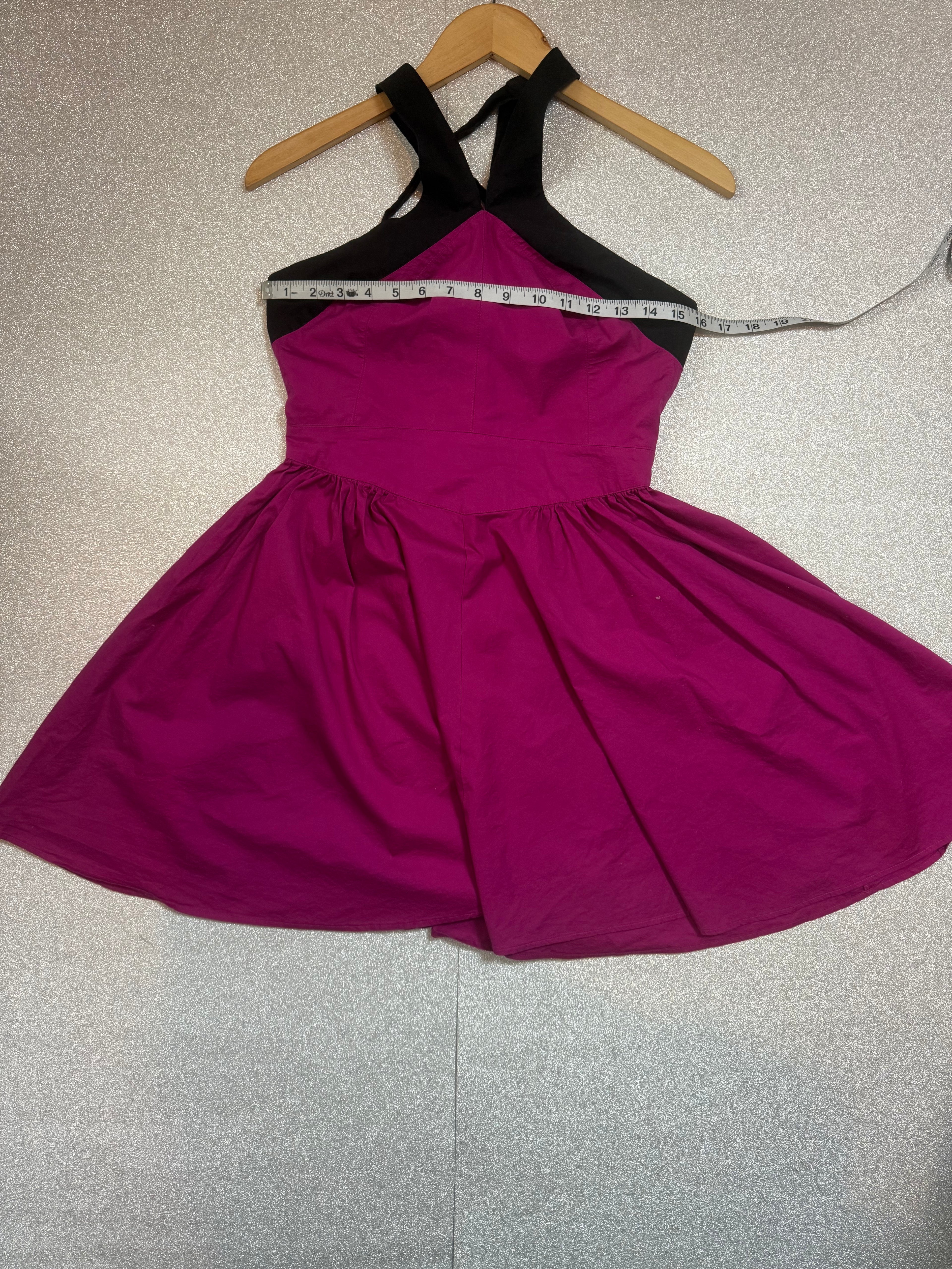 Moda International 96% Cotton 4% Elastane SIze 6 Magenta and Black Halter Top Mini Dress