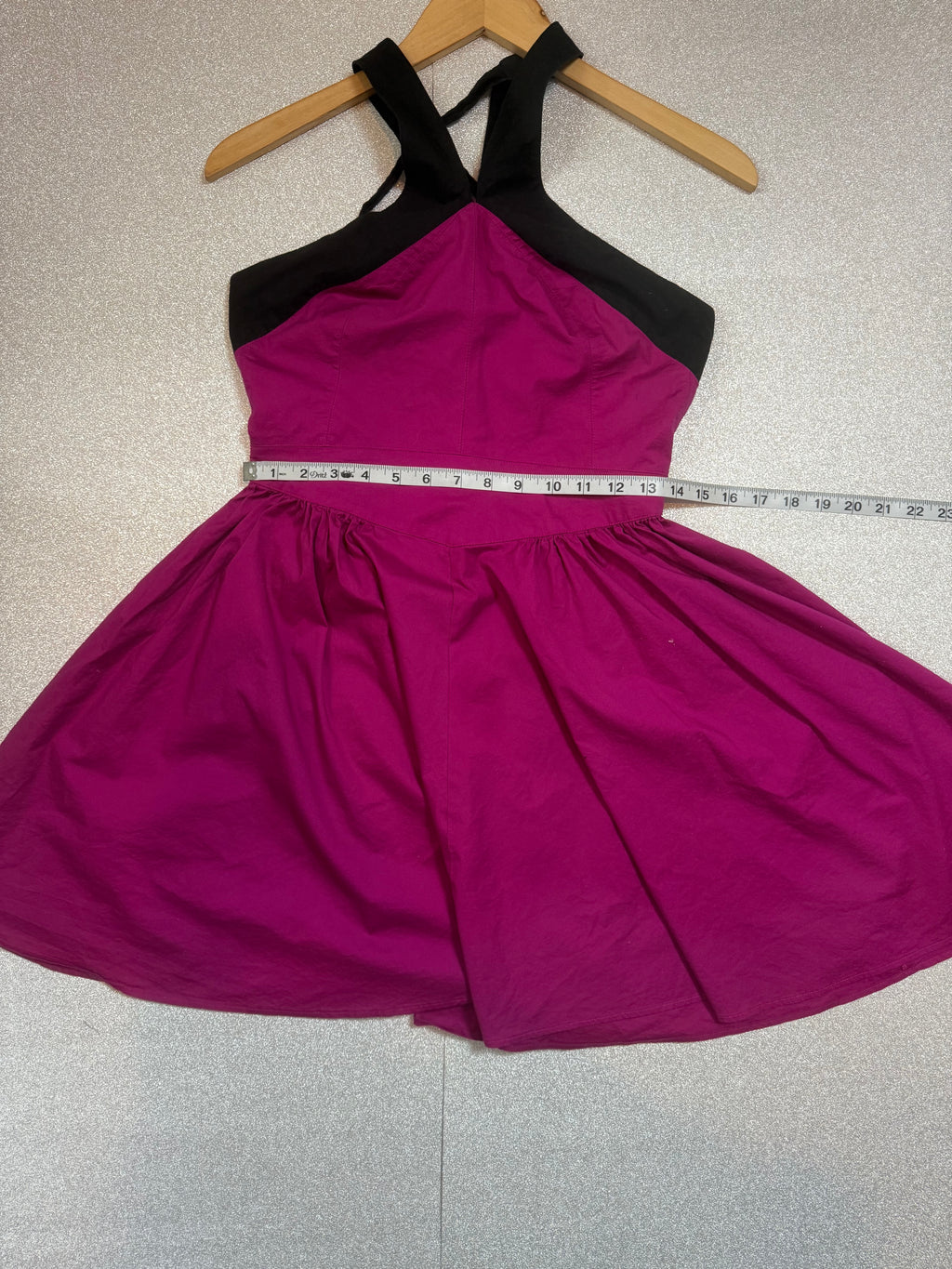 Moda International 96% Cotton 4% Elastane SIze 6 Magenta and Black Halter Top Mini Dress