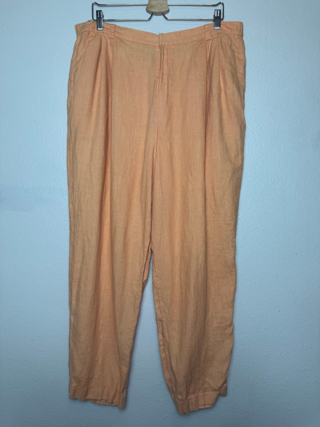 Ellen Tracy 100% Linen Size 16 Pastel Orange Pants