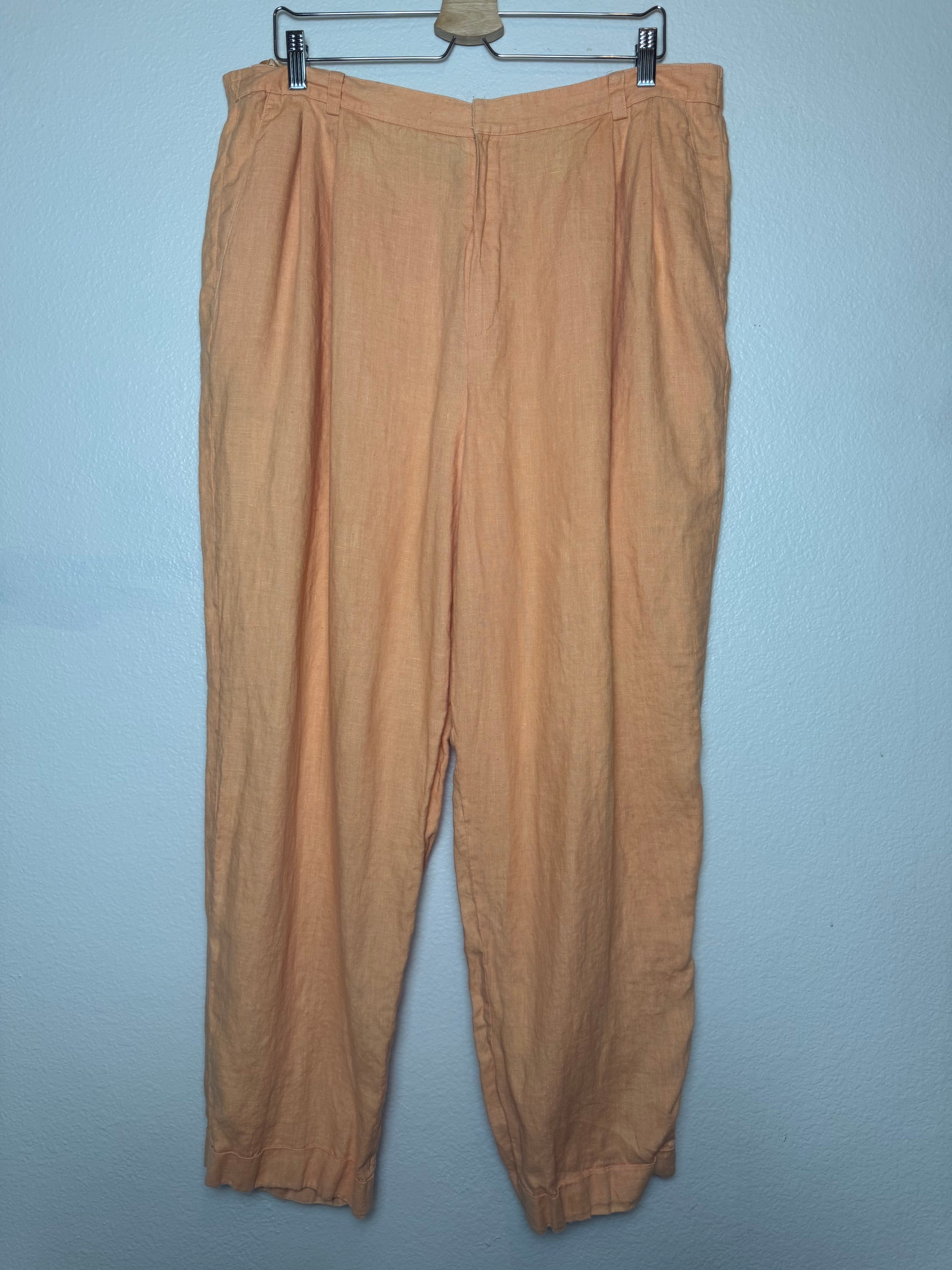 Ellen Tracy 100% Linen Size 16 Pastel Orange Pants