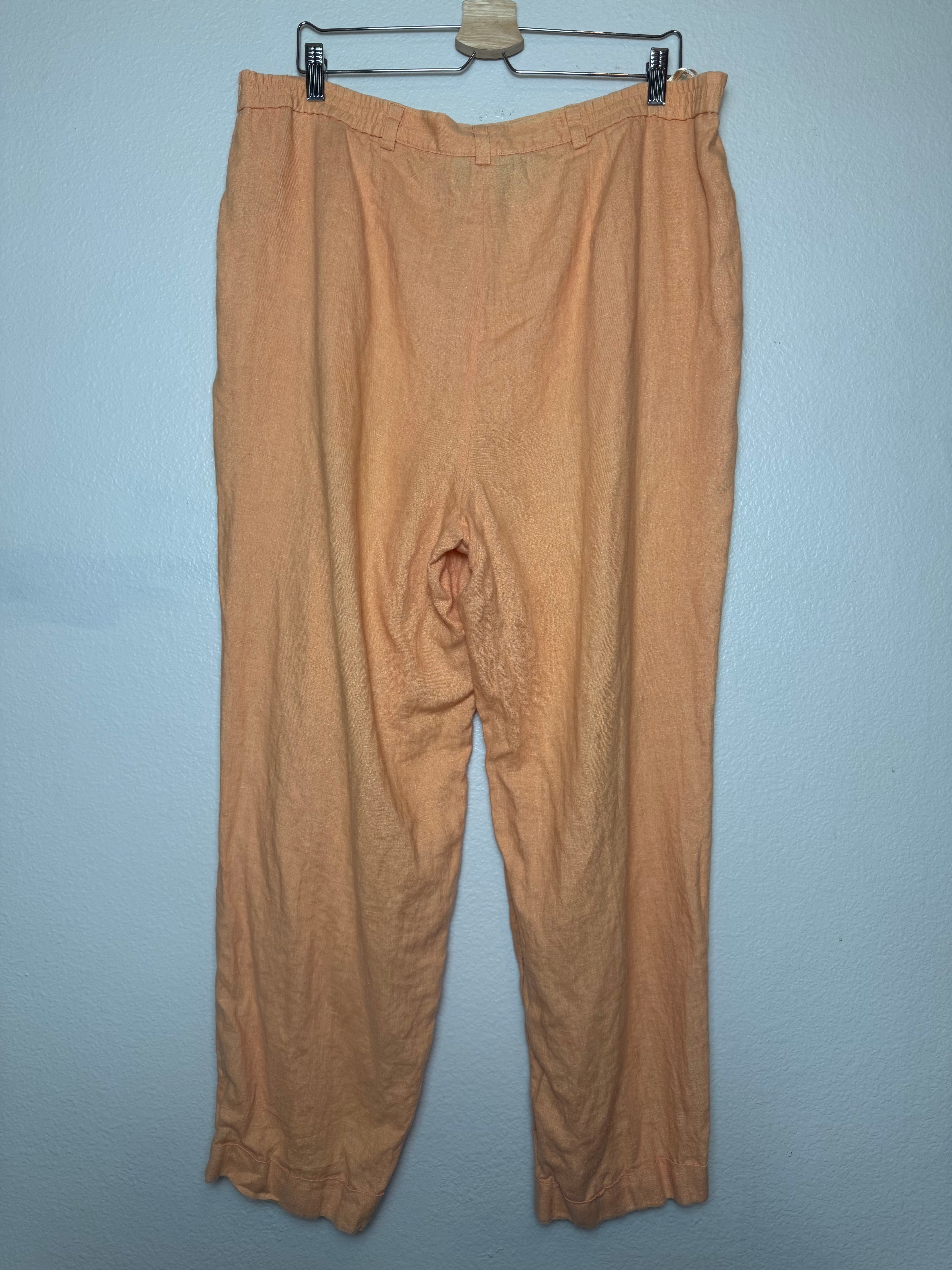 Ellen Tracy 100% Linen Size 16 Pastel Orange Pants