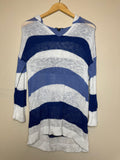 Tribal 75% Cotton 25% Linen M Blue and White Striped 3/4 Sleeve Shirt
