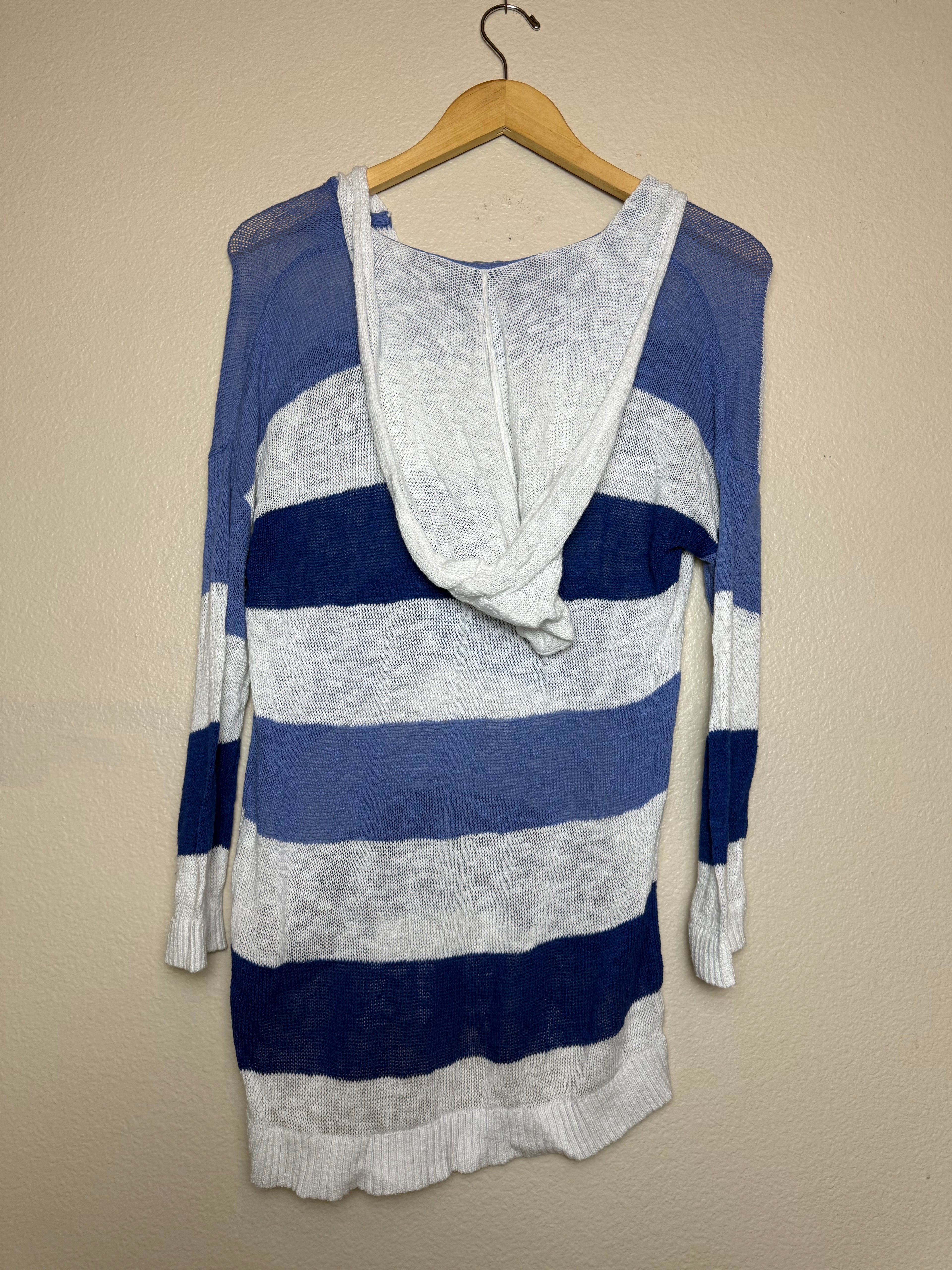 Tribal 75% Cotton 25% Linen M Blue and White Striped 3/4 Sleeve Shirt