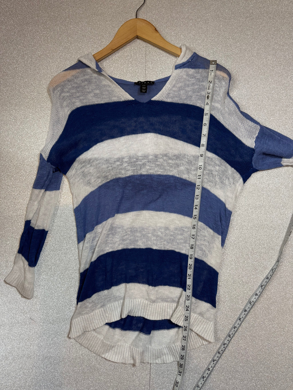 Tribal 75% Cotton 25% Linen M Blue and White Striped 3/4 Sleeve Shirt