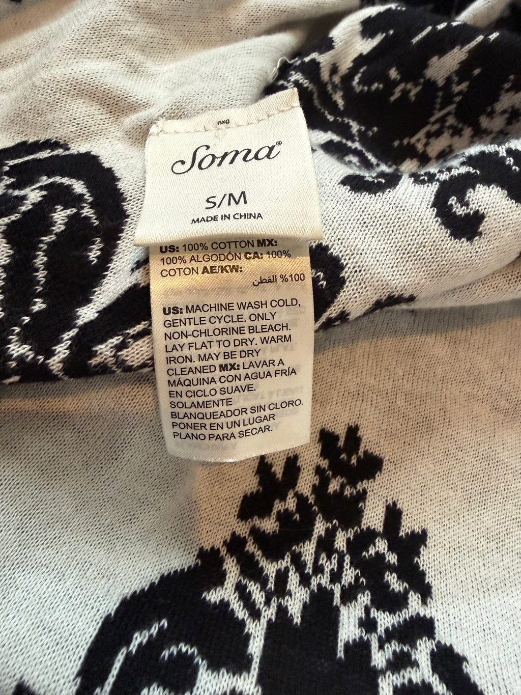 Soma 100% Cotton S/M Black and White Cardigan