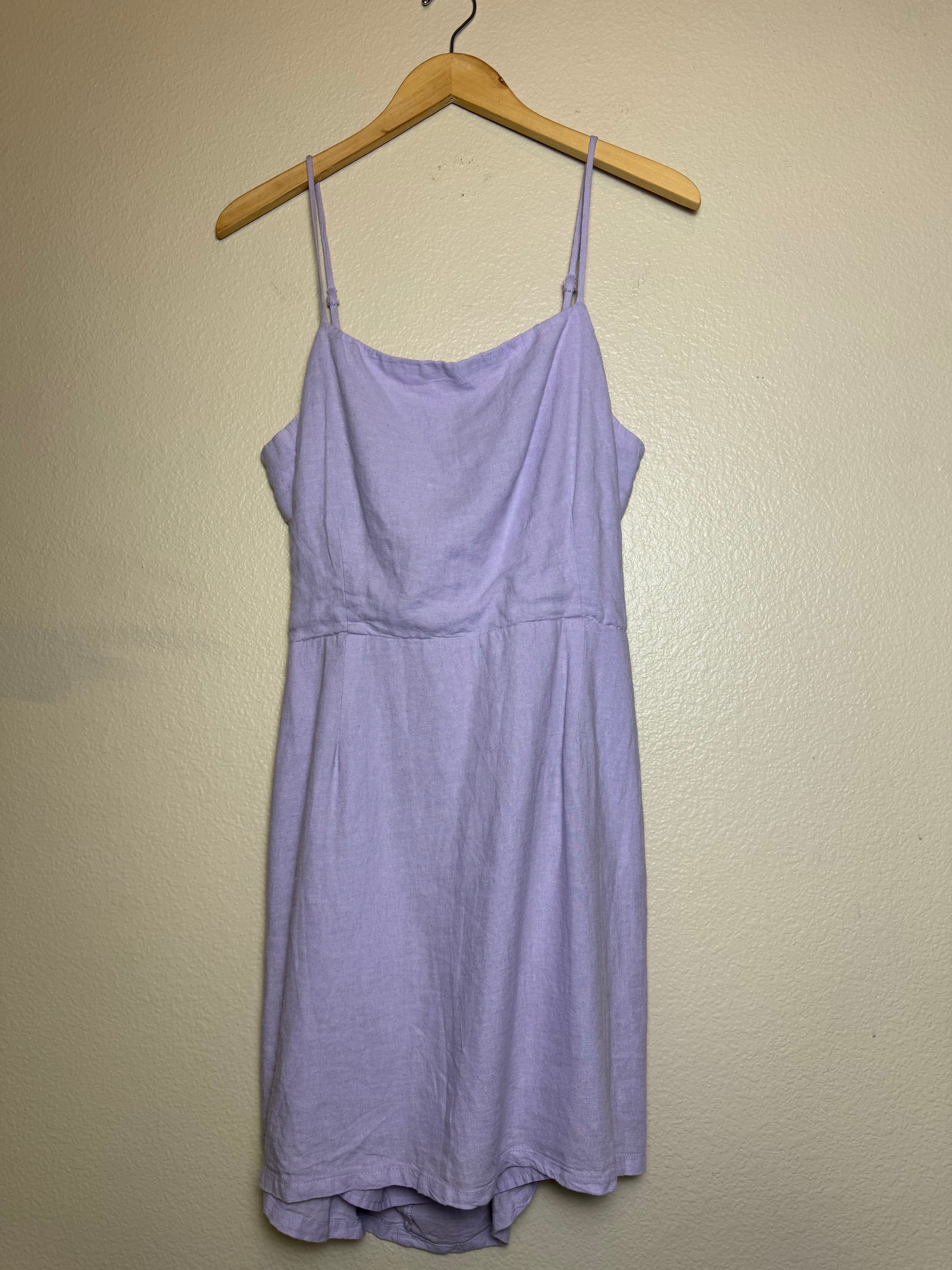 Garage 52% Linen 48% Rayon (Cotton Lining) L Lavendar Spaghetti Strap Mini Dress