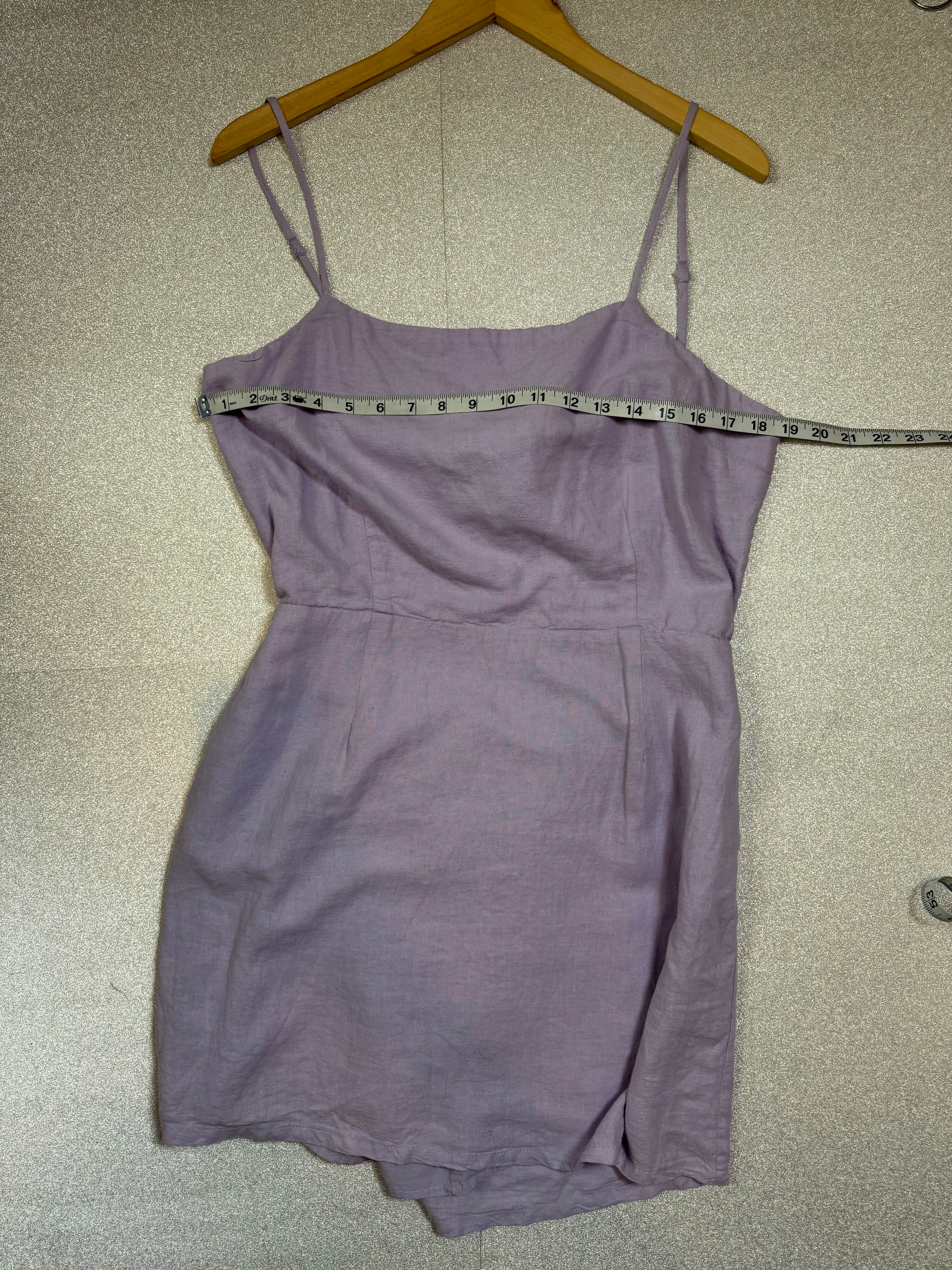 Garage 52% Linen 48% Rayon (Cotton Lining) L Lavendar Spaghetti Strap Mini Dress