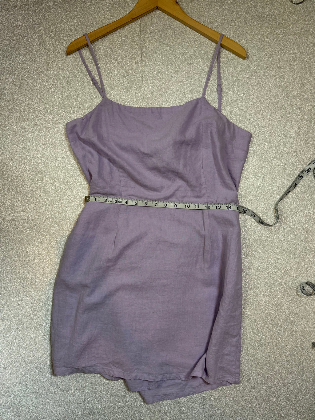 Garage 52% Linen 48% Rayon (Cotton Lining) L Lavendar Spaghetti Strap Mini Dress