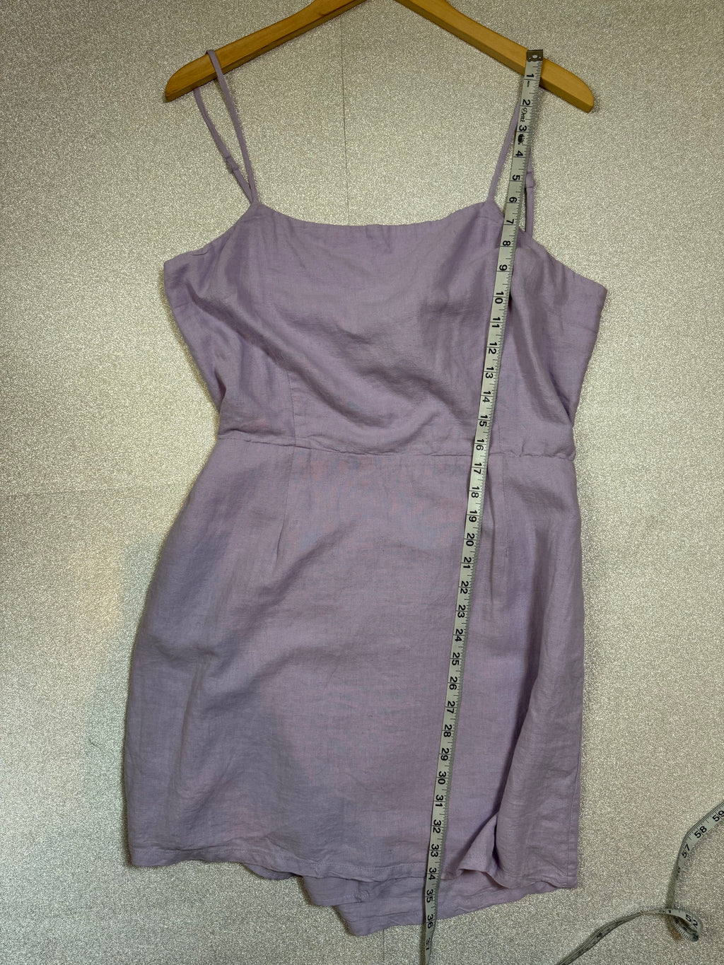 Garage 52% Linen 48% Rayon (Cotton Lining) L Lavendar Spaghetti Strap Mini Dress