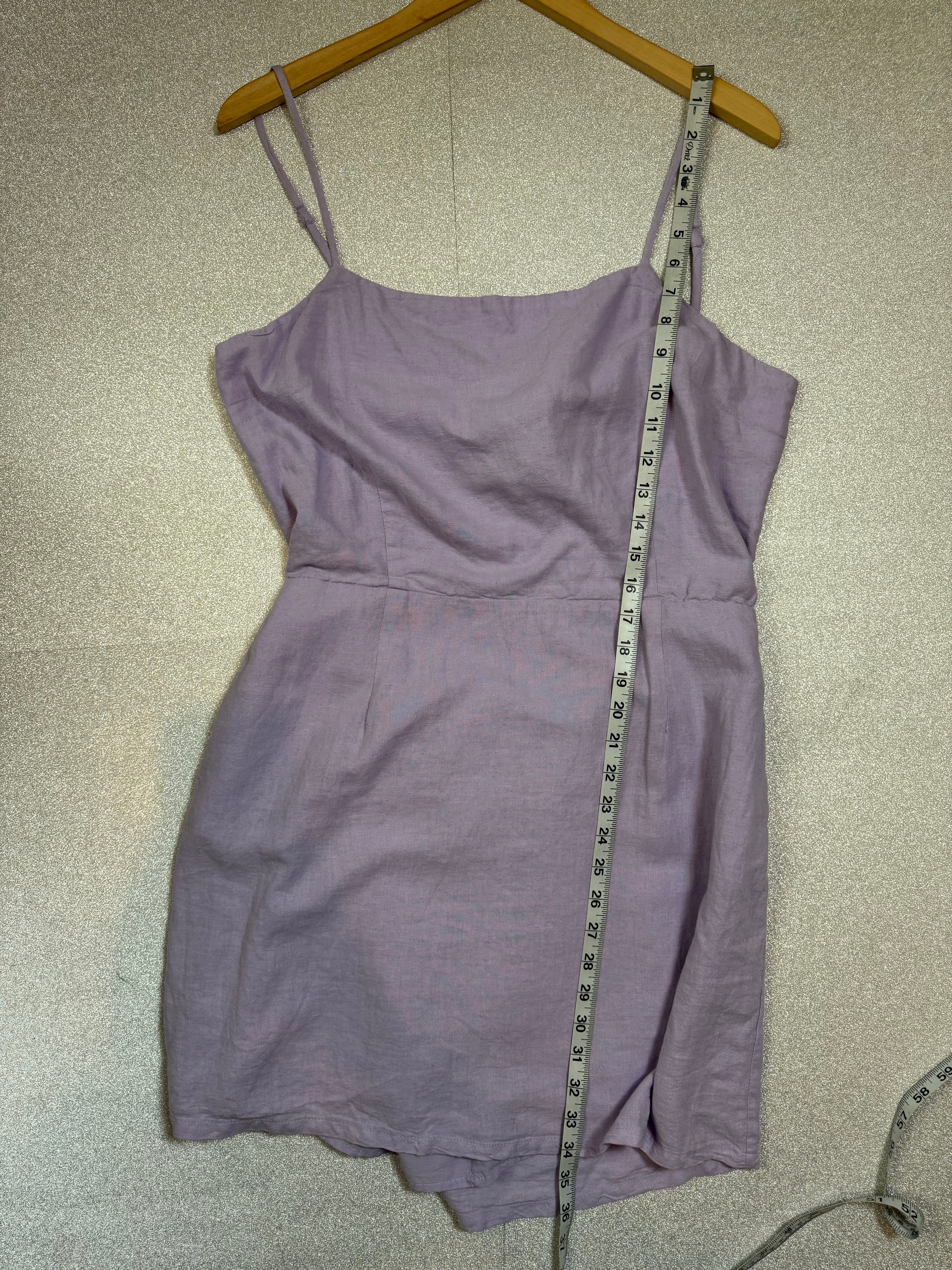 Garage 52% Linen 48% Rayon (Cotton Lining) L Lavendar Spaghetti Strap Mini Dress