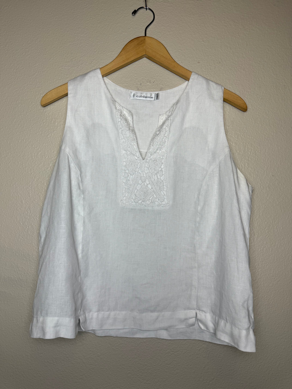 Cut Loose 100% Linen L White Tank Top