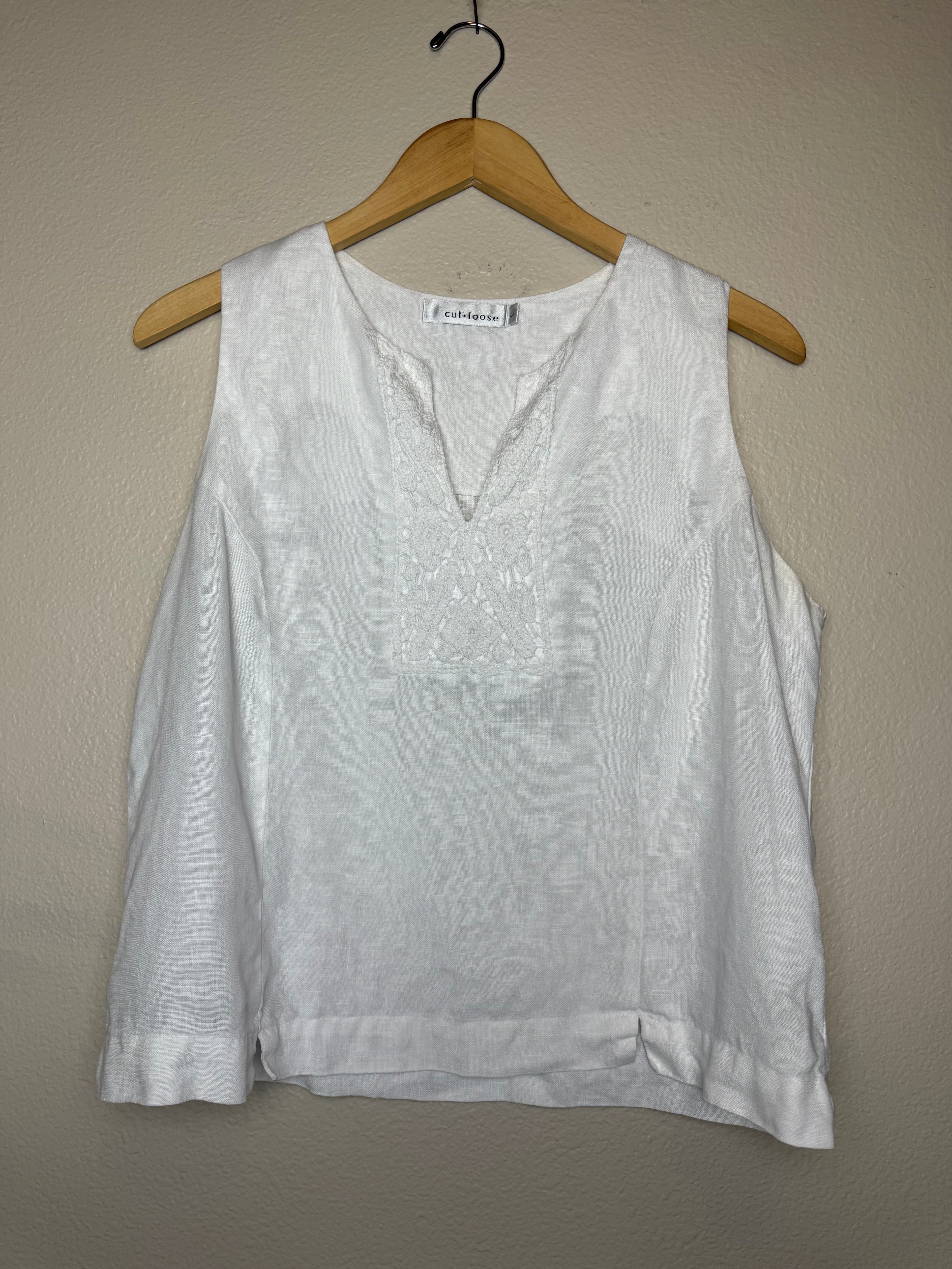 Cut Loose 100% Linen L White Tank Top