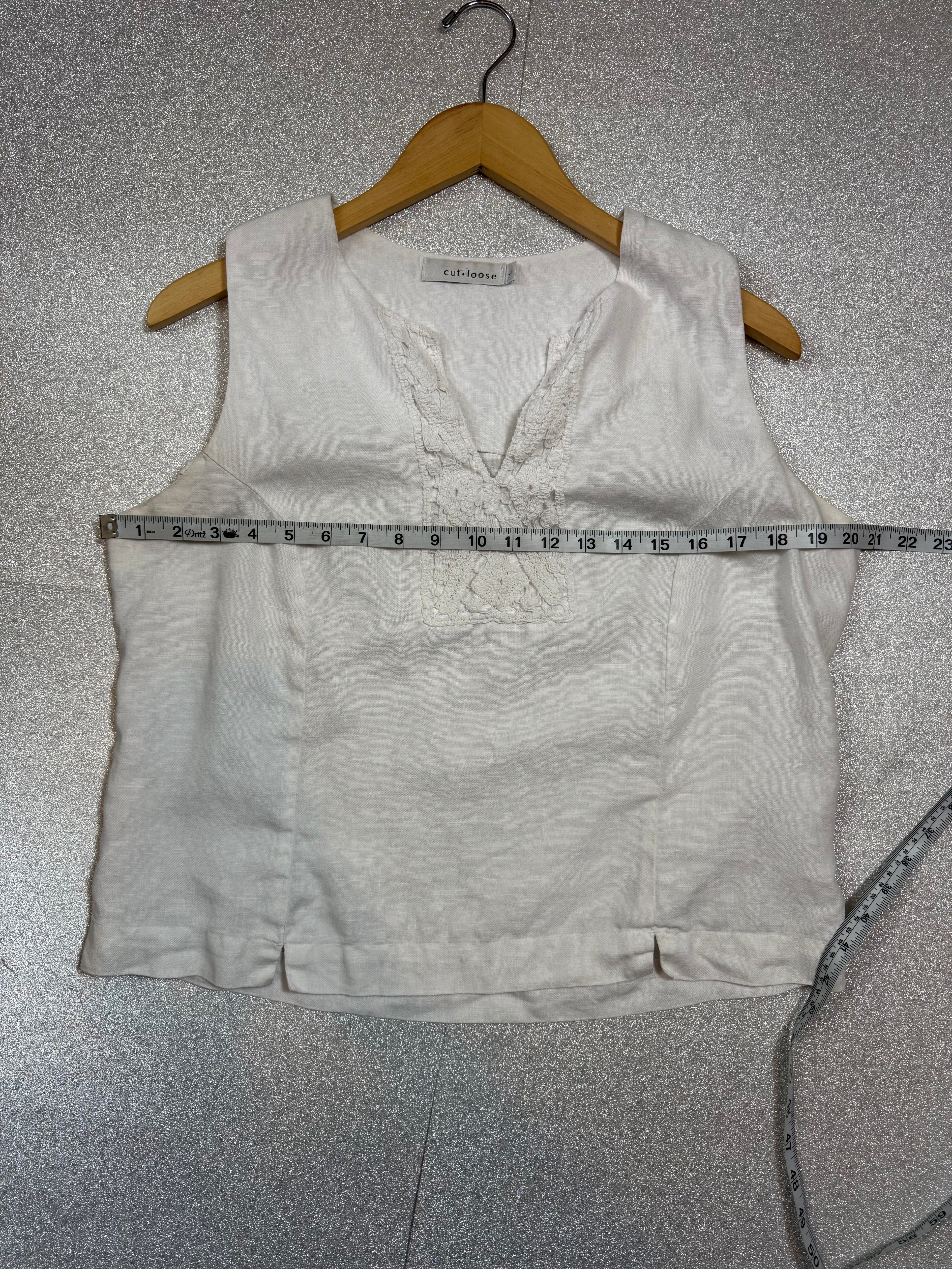 Cut Loose 100% Linen L White Tank Top