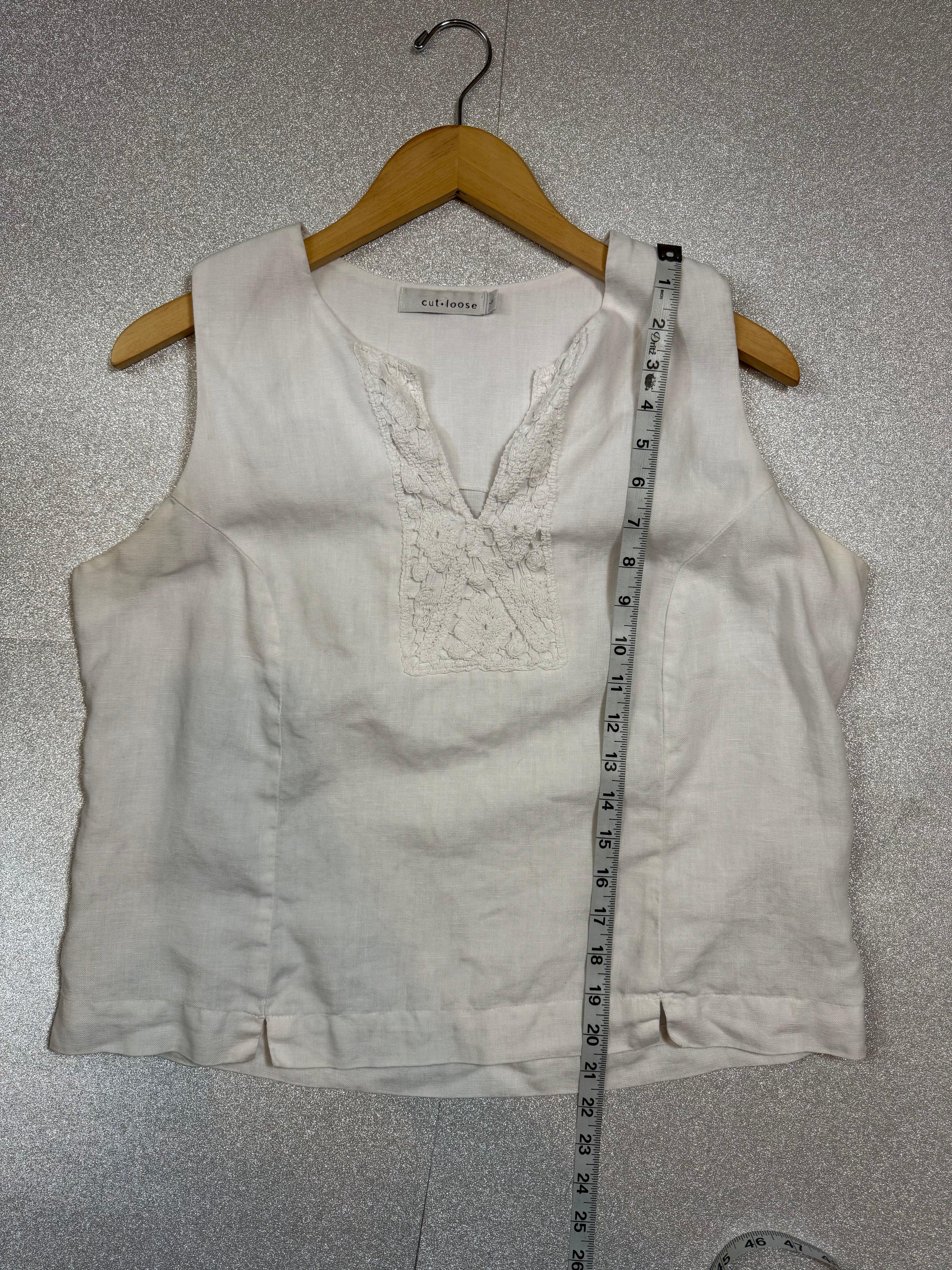 Cut Loose 100% Linen L White Tank Top