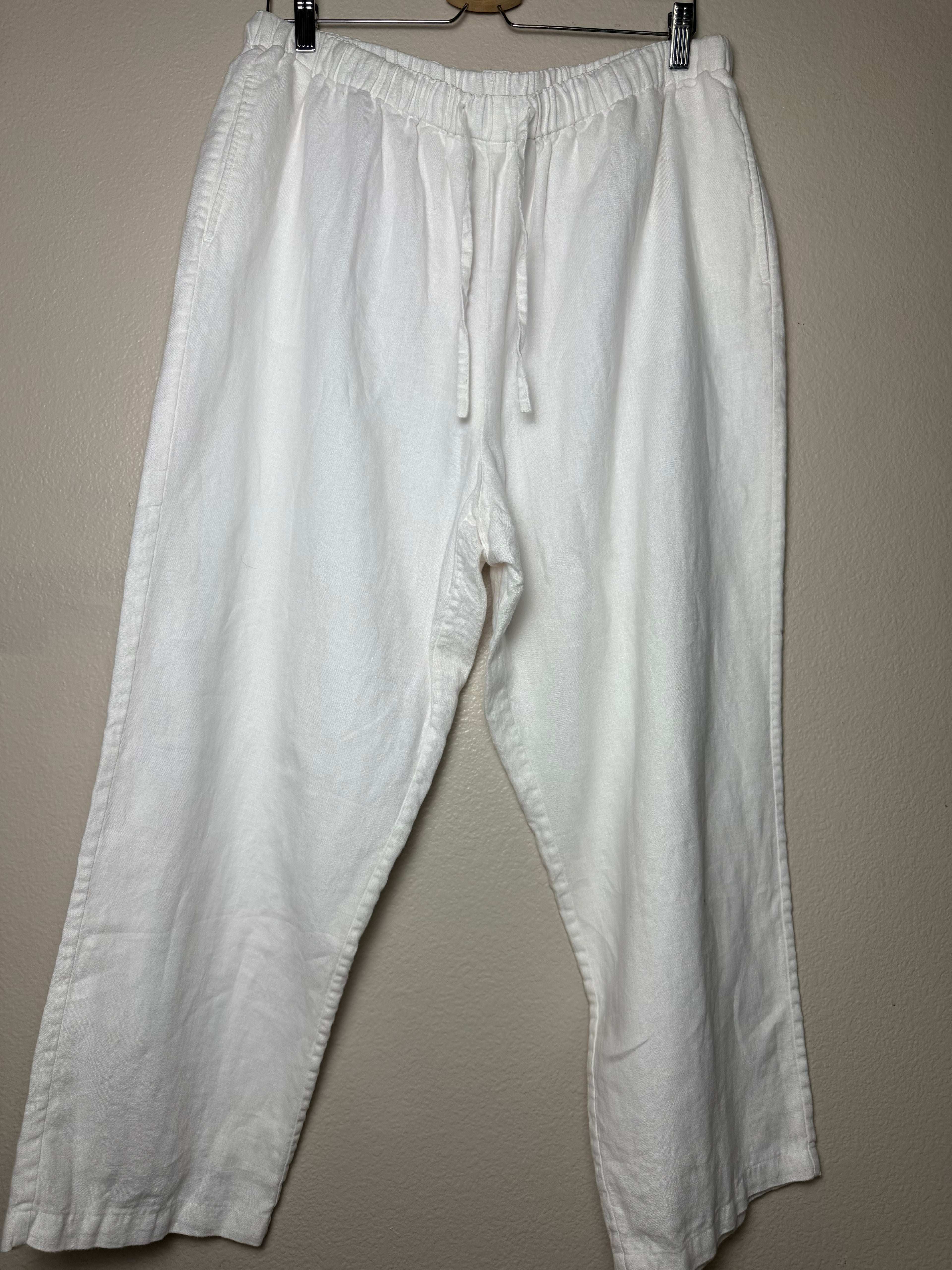 Orvis 100% Linen XL Petite (Size 18 size 20) White Taper Leg Pants