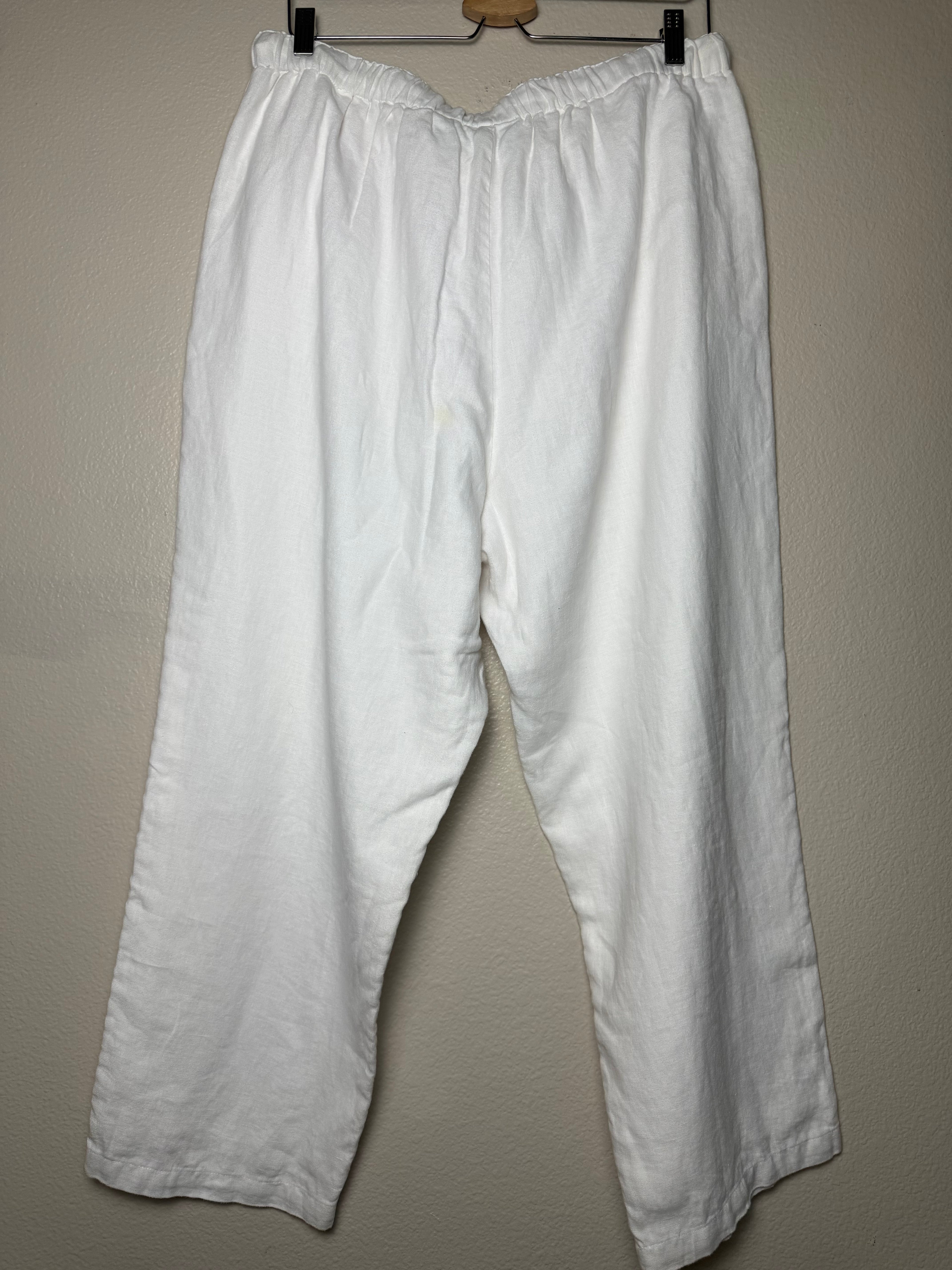 Orvis 100% Linen XL Petite (Size 18 size 20) White Taper Leg Pants