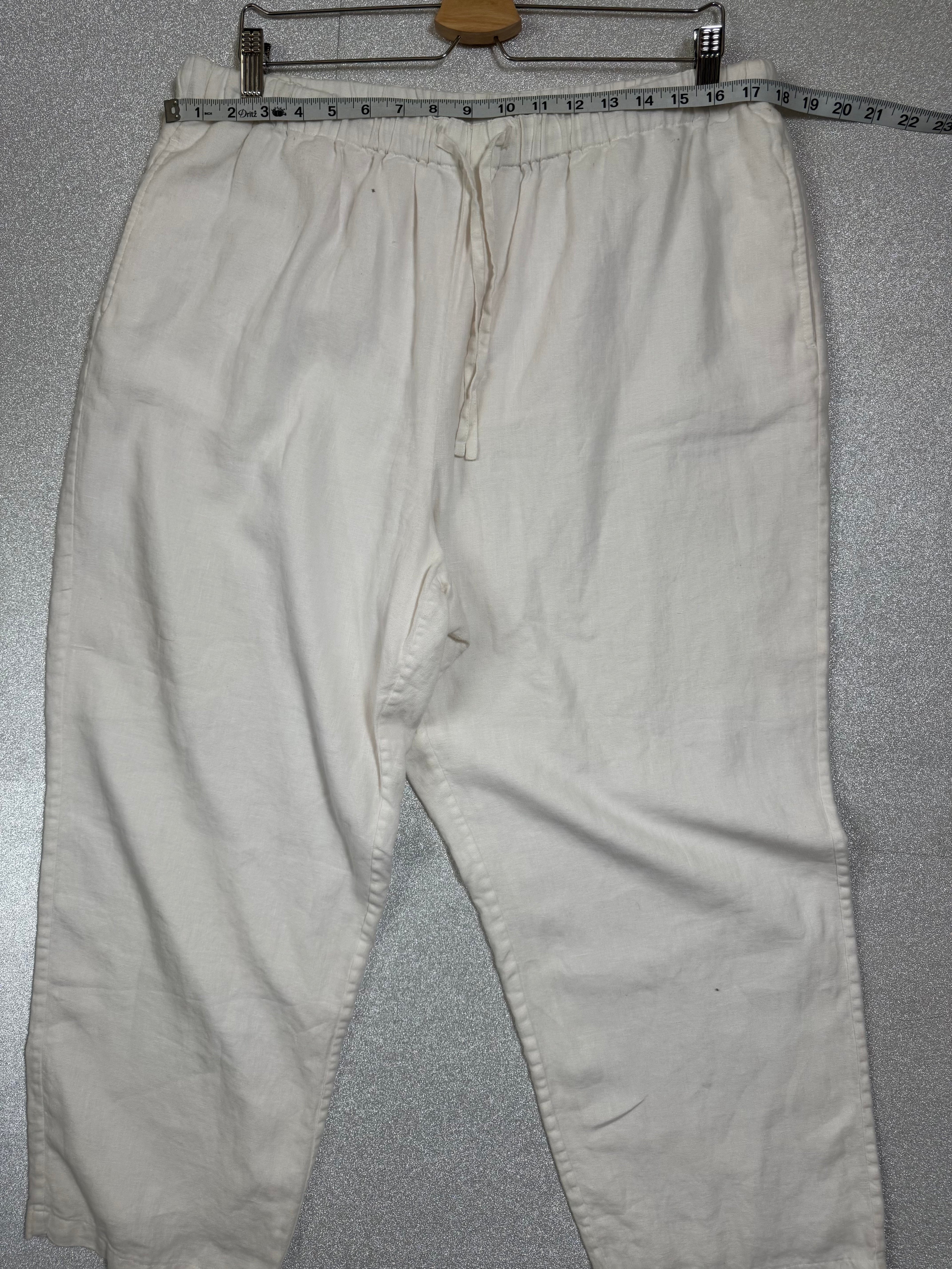 Orvis 100% Linen XL Petite (Size 18 size 20) White Taper Leg Pants