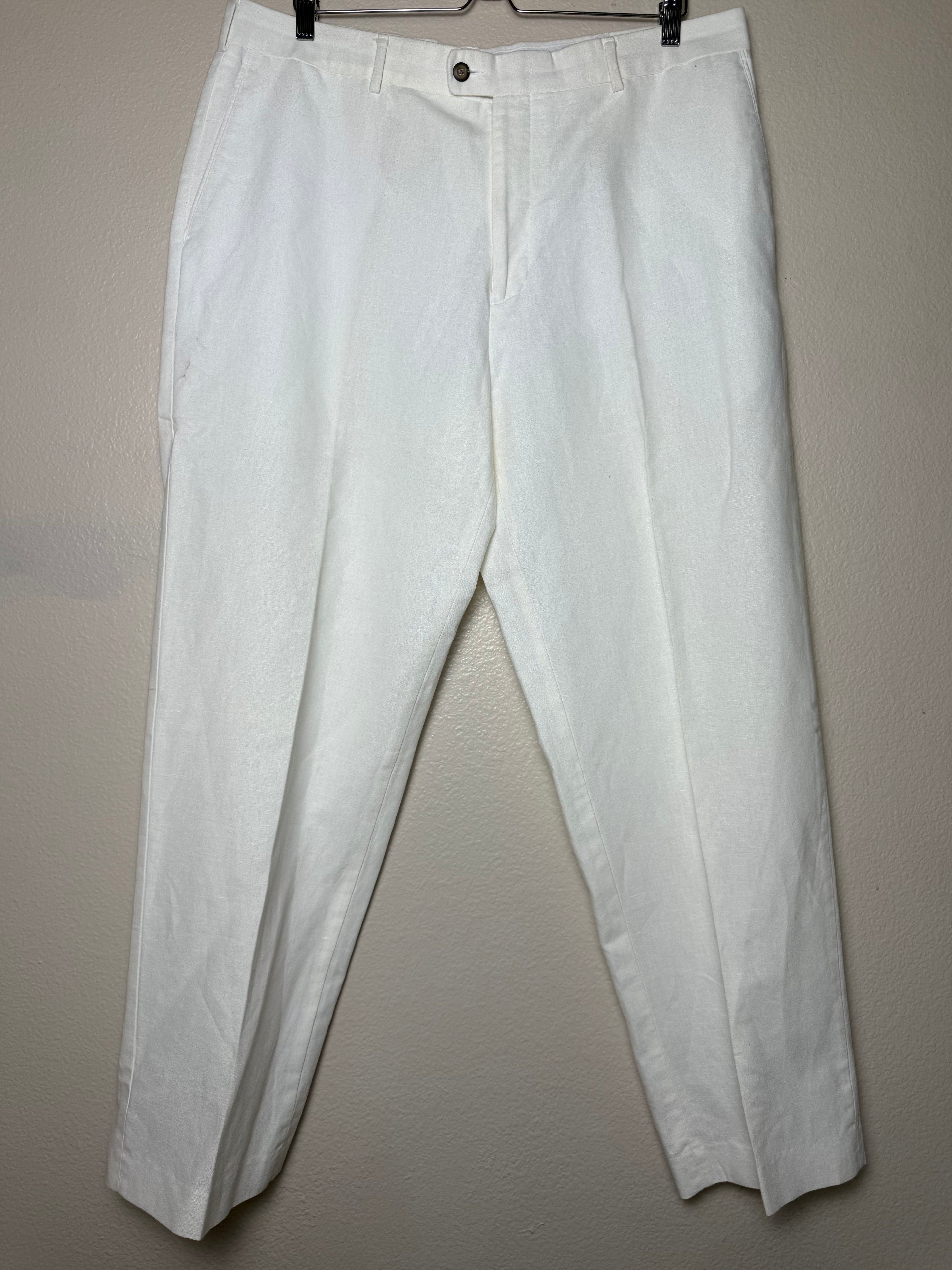 Axist 55% Linen 45% Cotton 1X 2X 38/32 White Taper Leg Pants