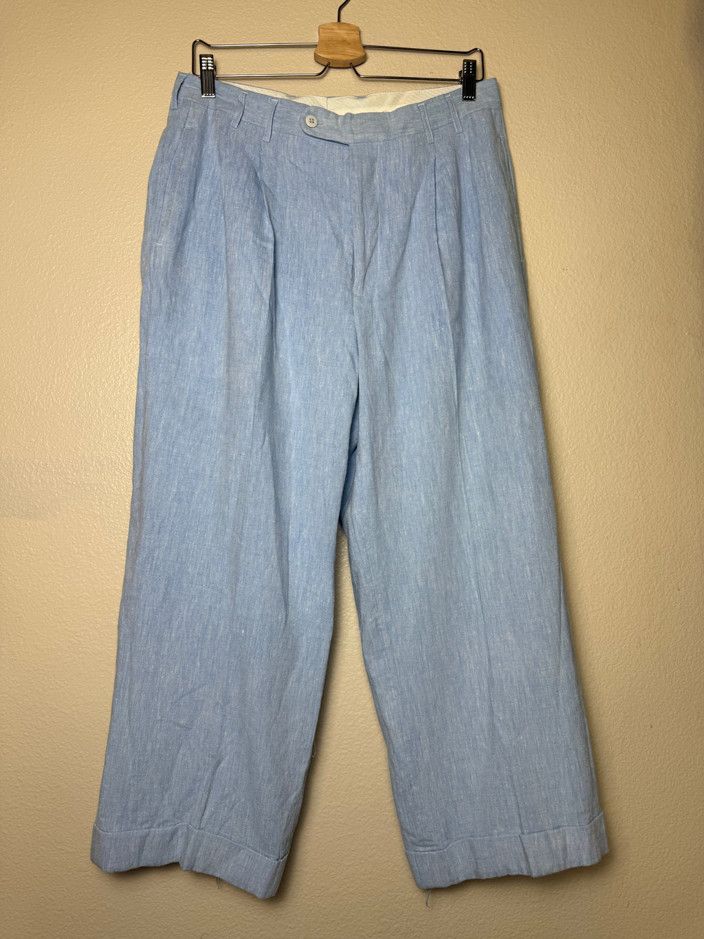 Bergali 100% Linen 34 Light Blue Straight Leg Pants