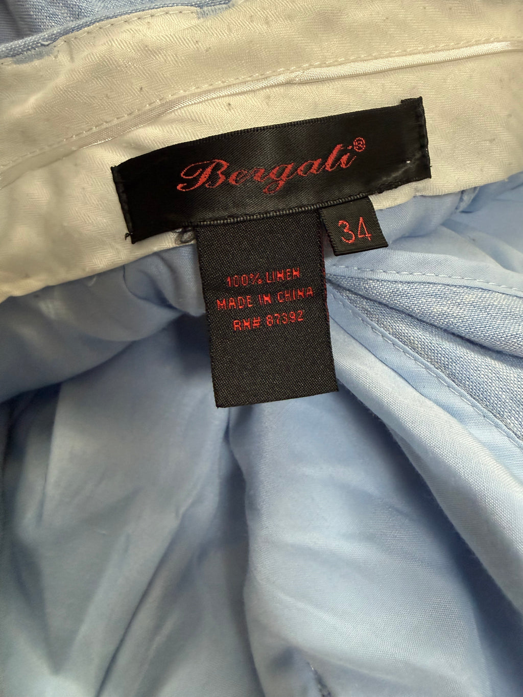 Bergali 100% Linen 34 Light Blue Straight Leg Pants