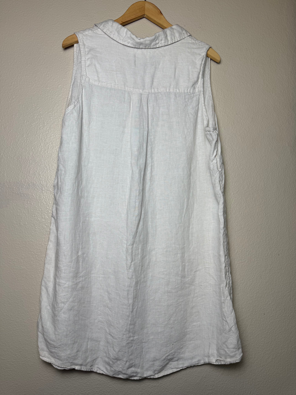 Tahari 100% Linen XL White with Beige Stripes Collared Tank Top Mini Dress