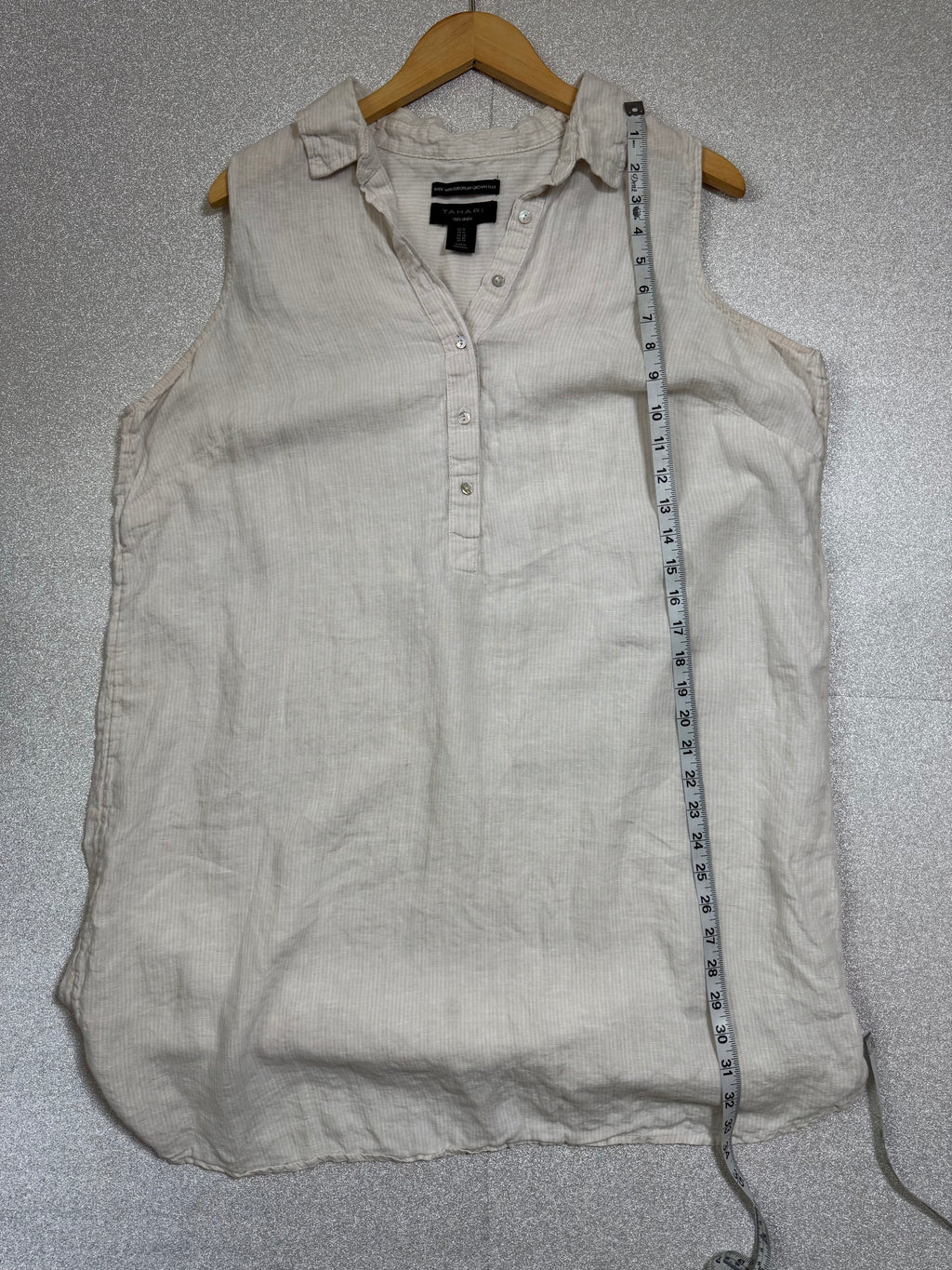 Tahari 100% Linen XL White with Beige Stripes Collared Tank Top Mini Dress