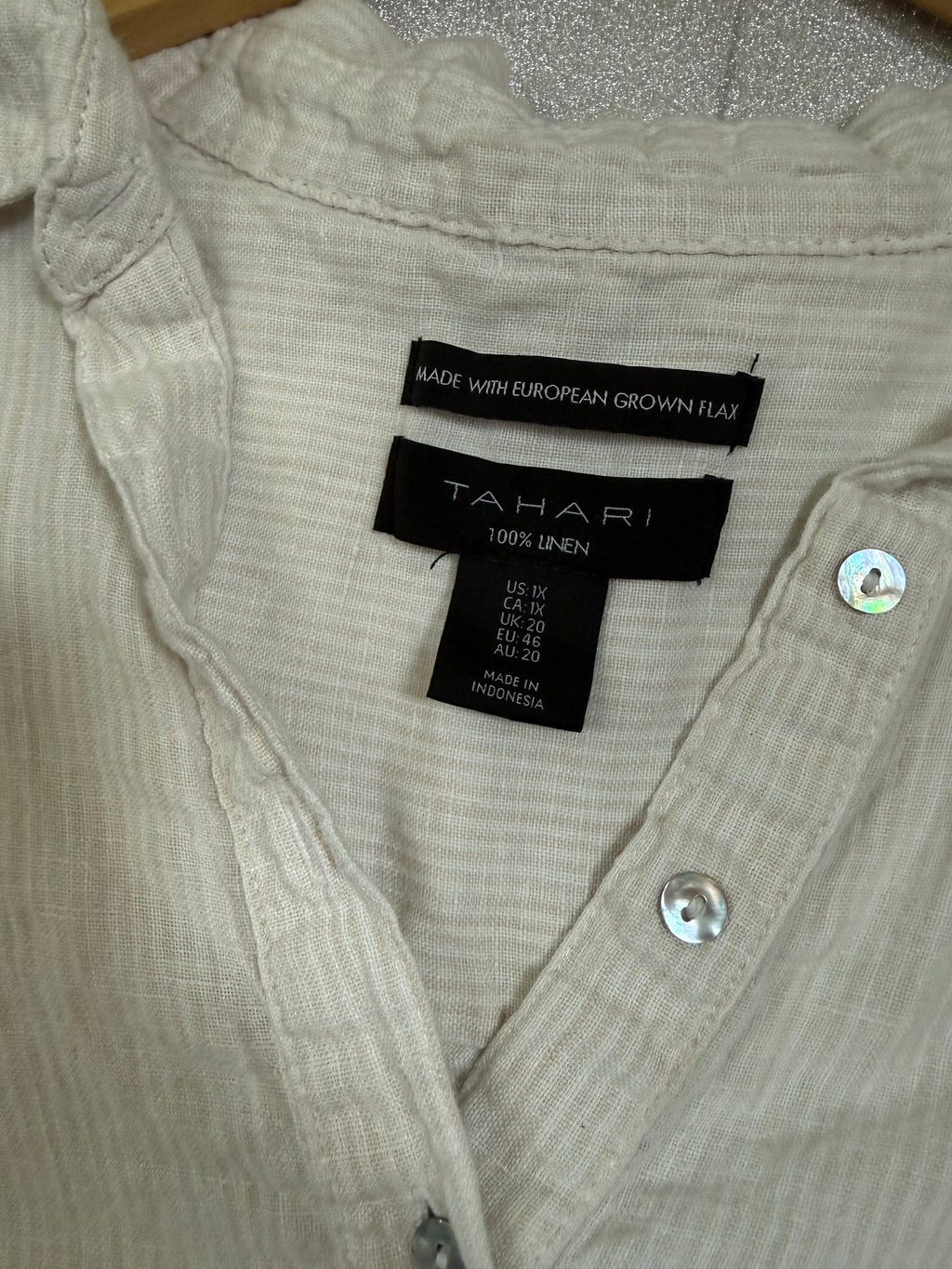 Tahari 100% Linen XL White with Beige Stripes Collared Tank Top Mini Dress