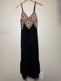 Raviya 100% Rayon 100% Cotton Crochet XL Black with Brown Crochet Top Maxi Dress