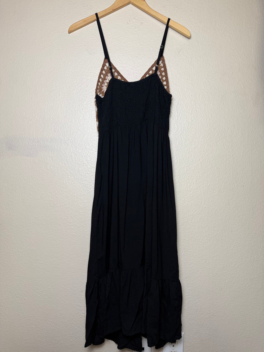 Raviya 100% Rayon 100% Cotton Crochet XL Black with Brown Crochet Top Maxi Dress
