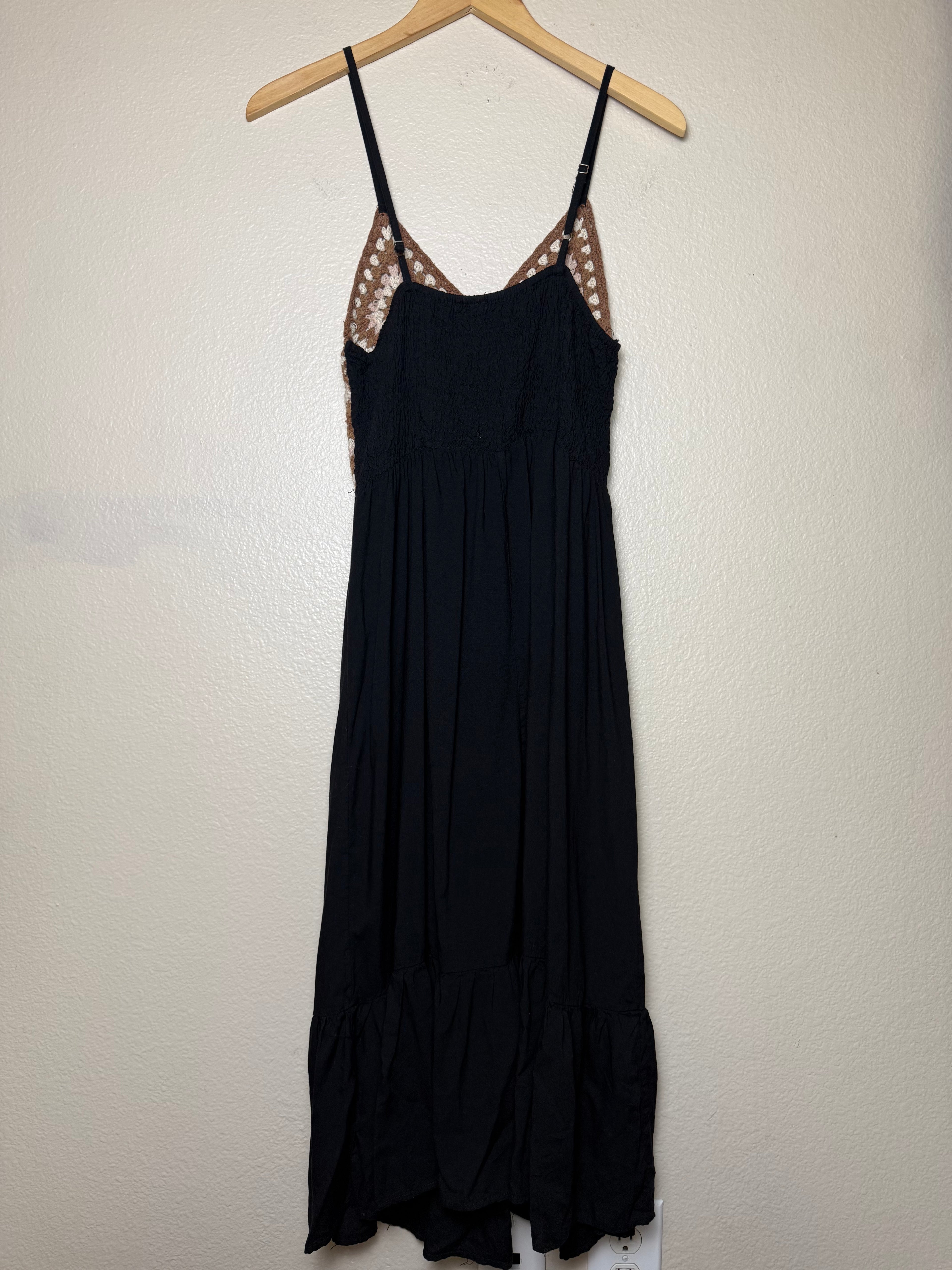 Raviya 100% Rayon 100% Cotton Crochet XL Black with Brown Crochet Top Maxi Dress