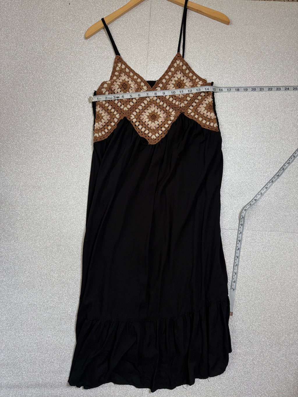 Raviya 100% Rayon 100% Cotton Crochet XL Black with Brown Crochet Top Maxi Dress