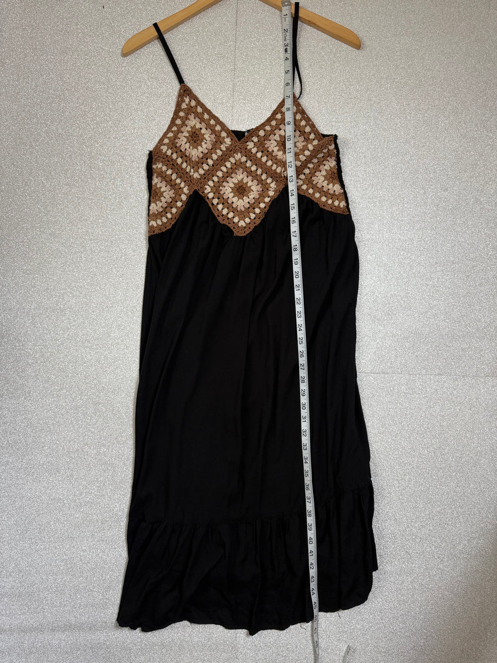 Raviya 100% Rayon 100% Cotton Crochet XL Black with Brown Crochet Top Maxi Dress