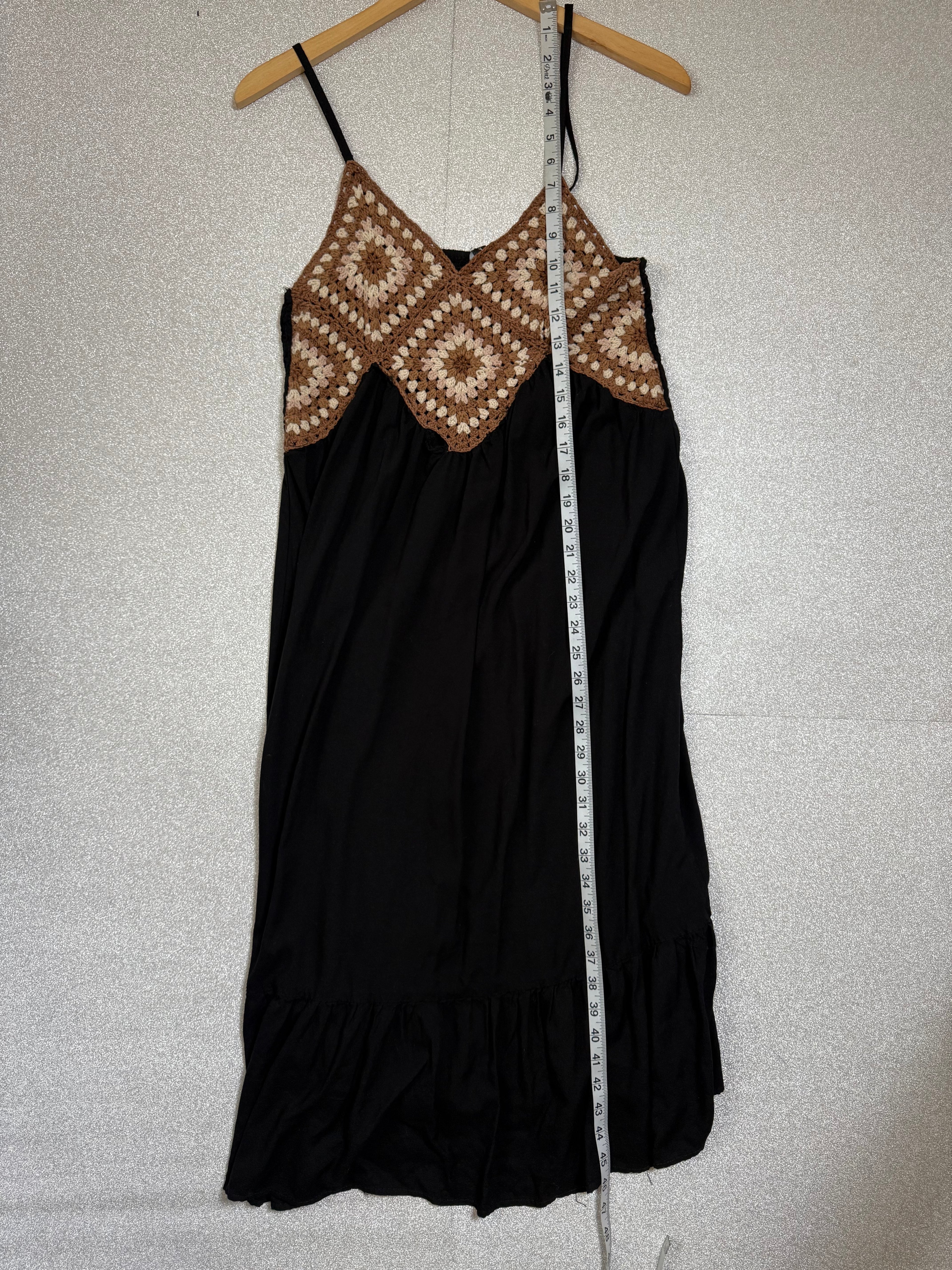 Raviya 100% Rayon 100% Cotton Crochet XL Black with Brown Crochet Top Maxi Dress