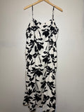 A New Day 55% Linen 45% Rayon 2XBlack and Off White Plant Print Spaghetti Strap Mini Dress