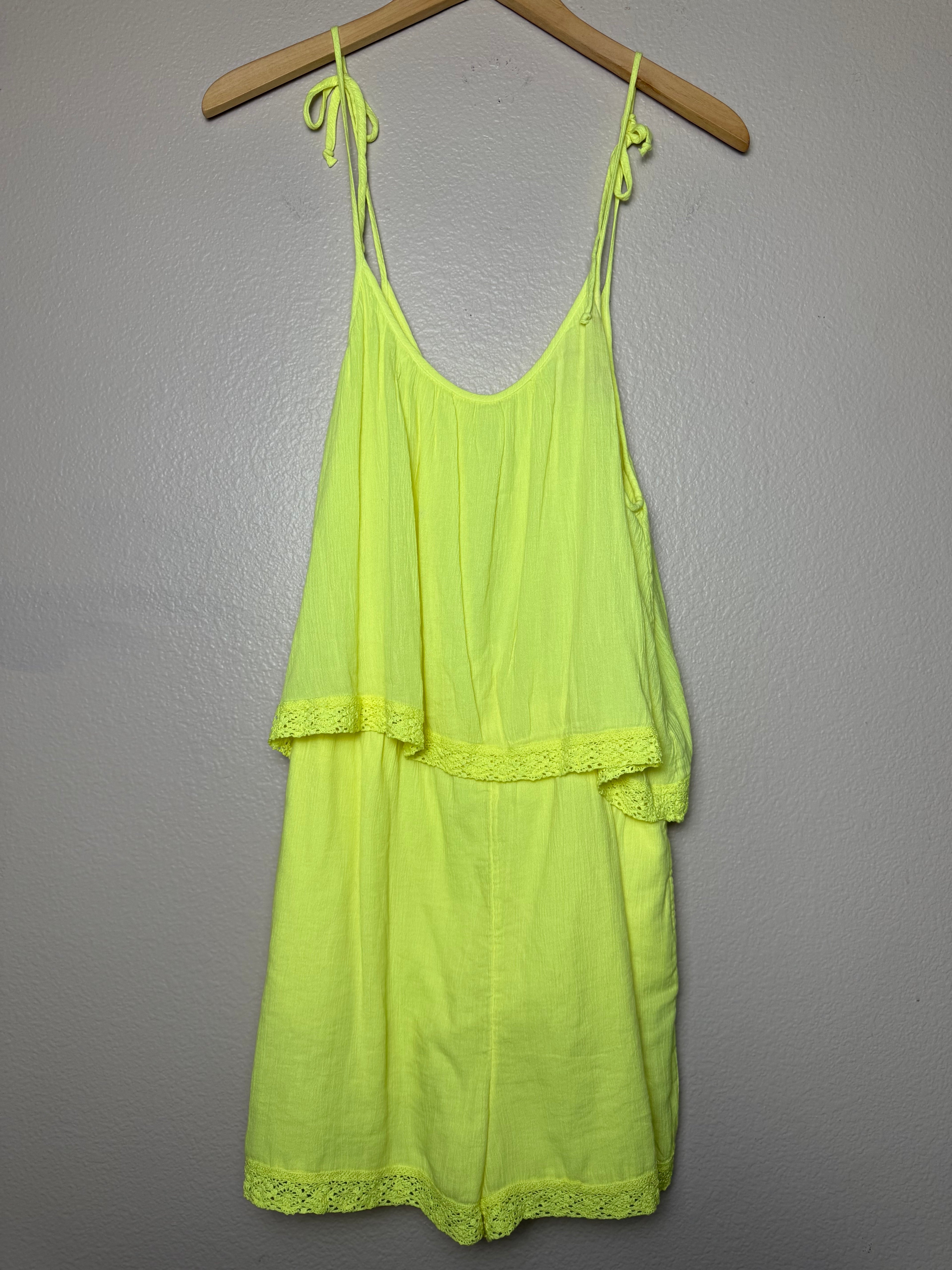 Aerie 55% Cotton 45% Viscose L Neon Yellow Spaghetti Strap Romper