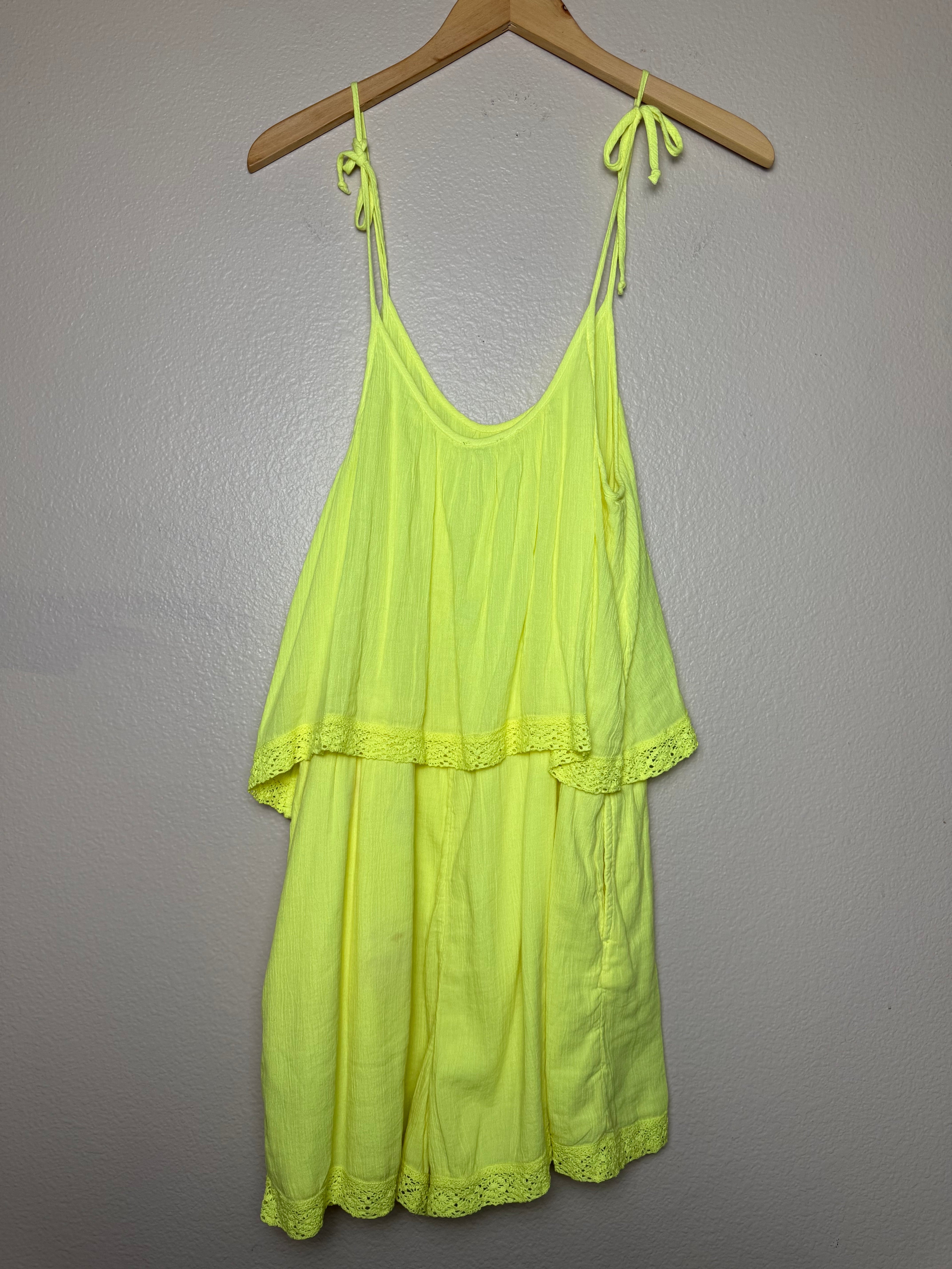 Aerie 55% Cotton 45% Viscose L Neon Yellow Spaghetti Strap Romper