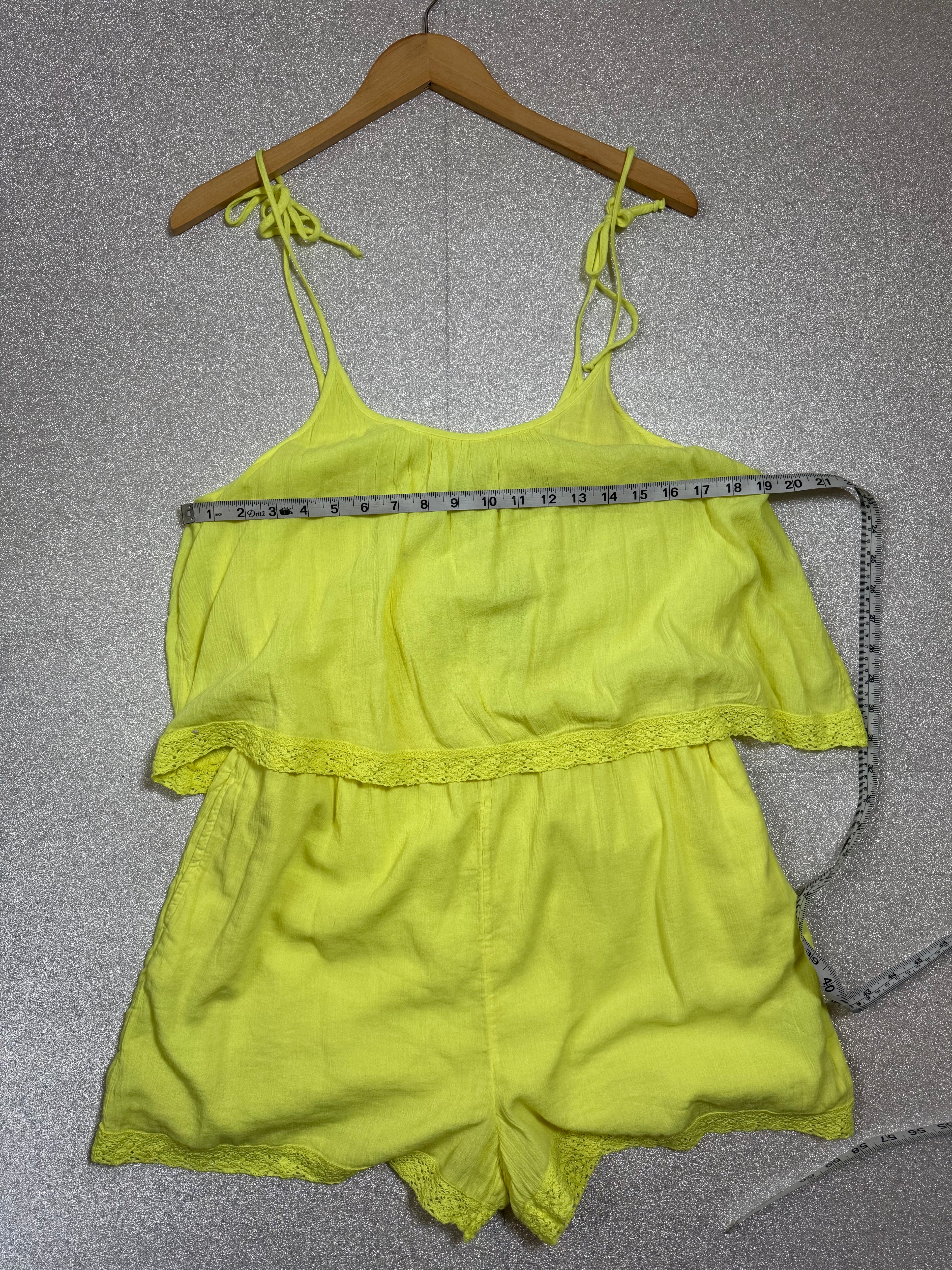 Aerie 55% Cotton 45% Viscose L Neon Yellow Spaghetti Strap Romper