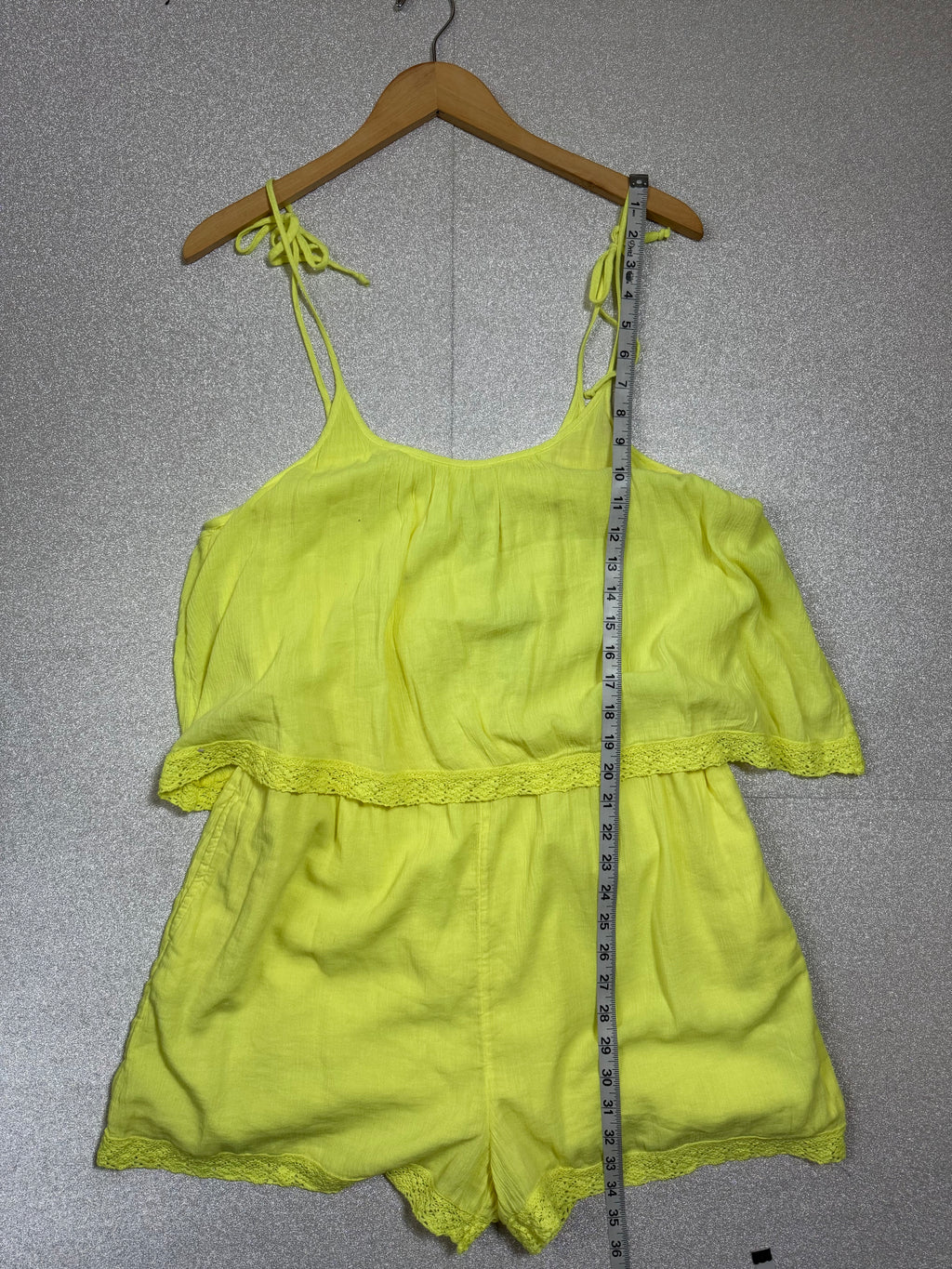 Aerie 55% Cotton 45% Viscose L Neon Yellow Spaghetti Strap Romper