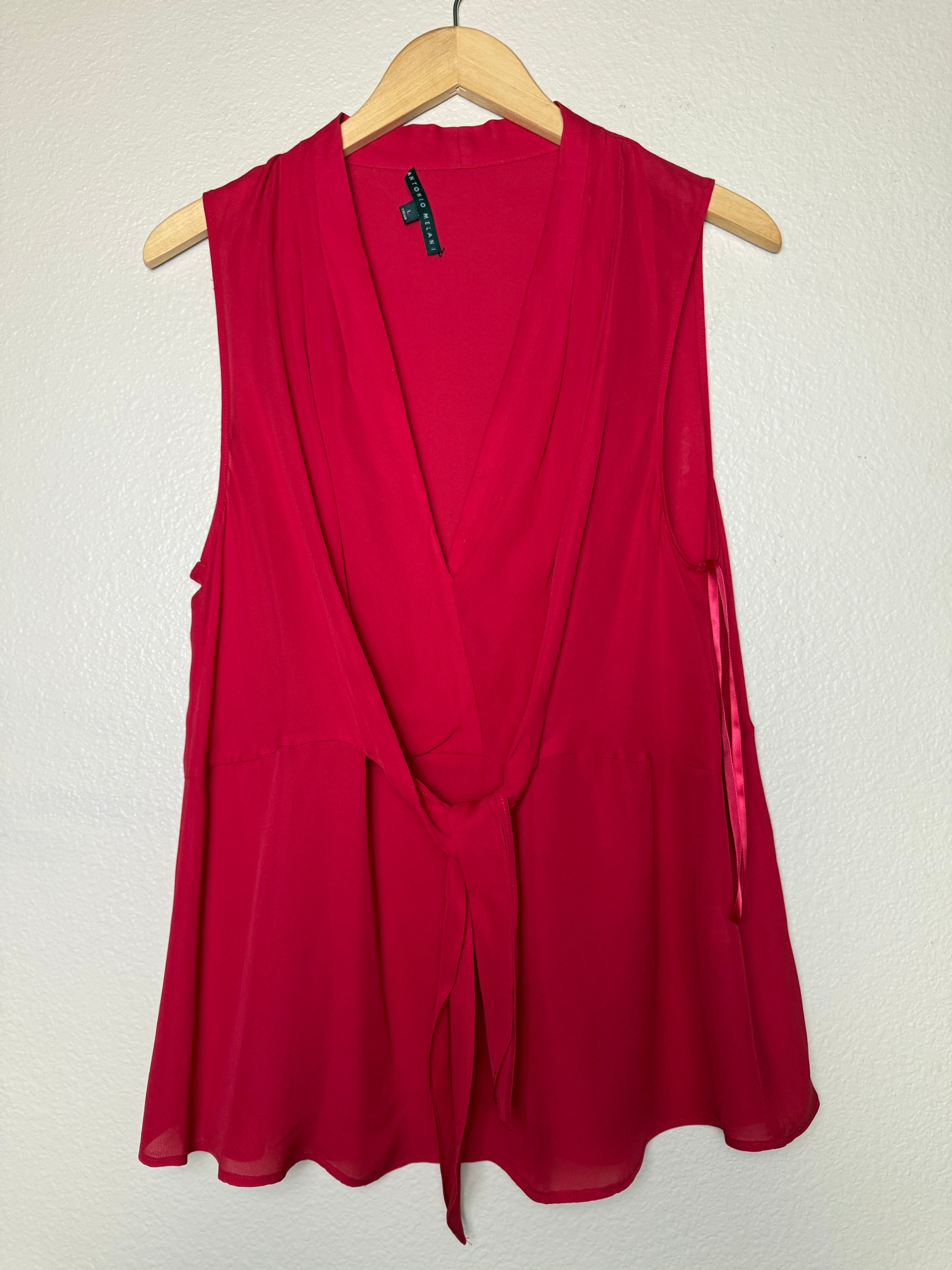 Antonio Melani 100% Silk L Red Tank Top