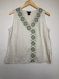 Caroll Little 100% Linen L Beige With Green Embroidery Detail Tank Top