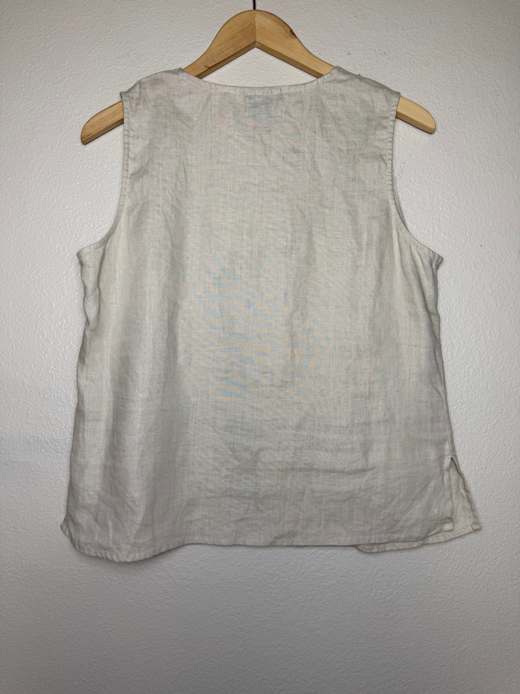 Caroll Little 100% Linen L Beige With Green Embroidery Detail Tank Top