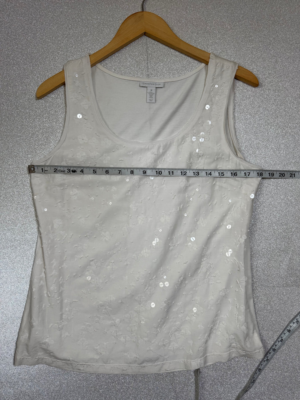 Charter Club 79% Cotton 21% Silk M White with Sequin Detail Tank Top