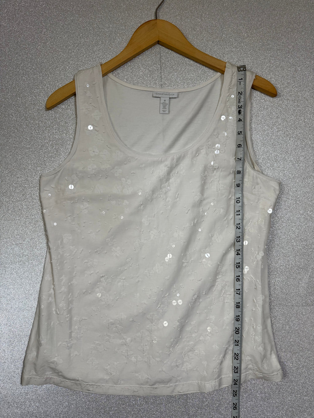 Charter Club 79% Cotton 21% Silk M White with Sequin Detail Tank Top