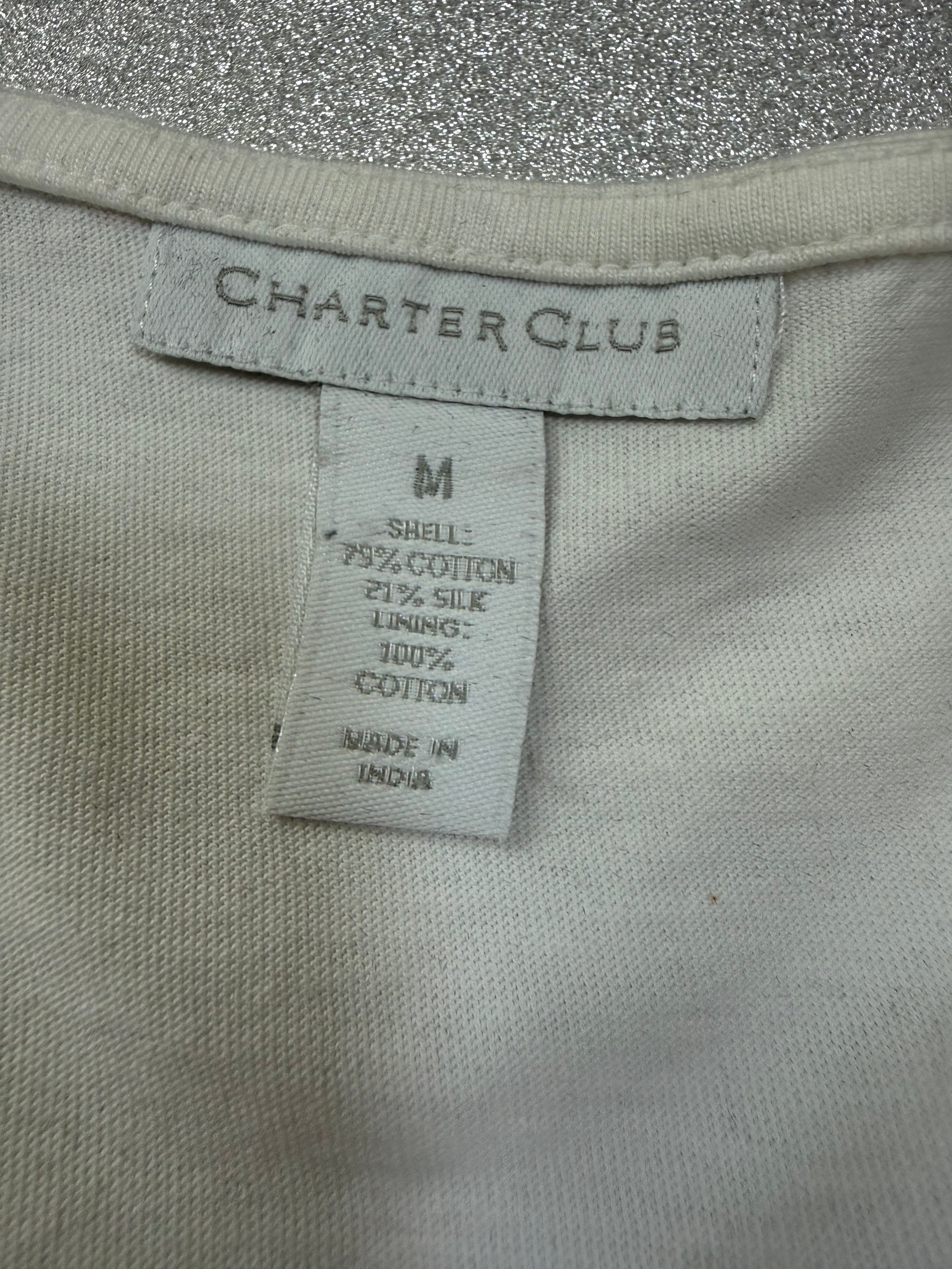 Charter Club 79% Cotton 21% Silk M White with Sequin Detail Tank Top