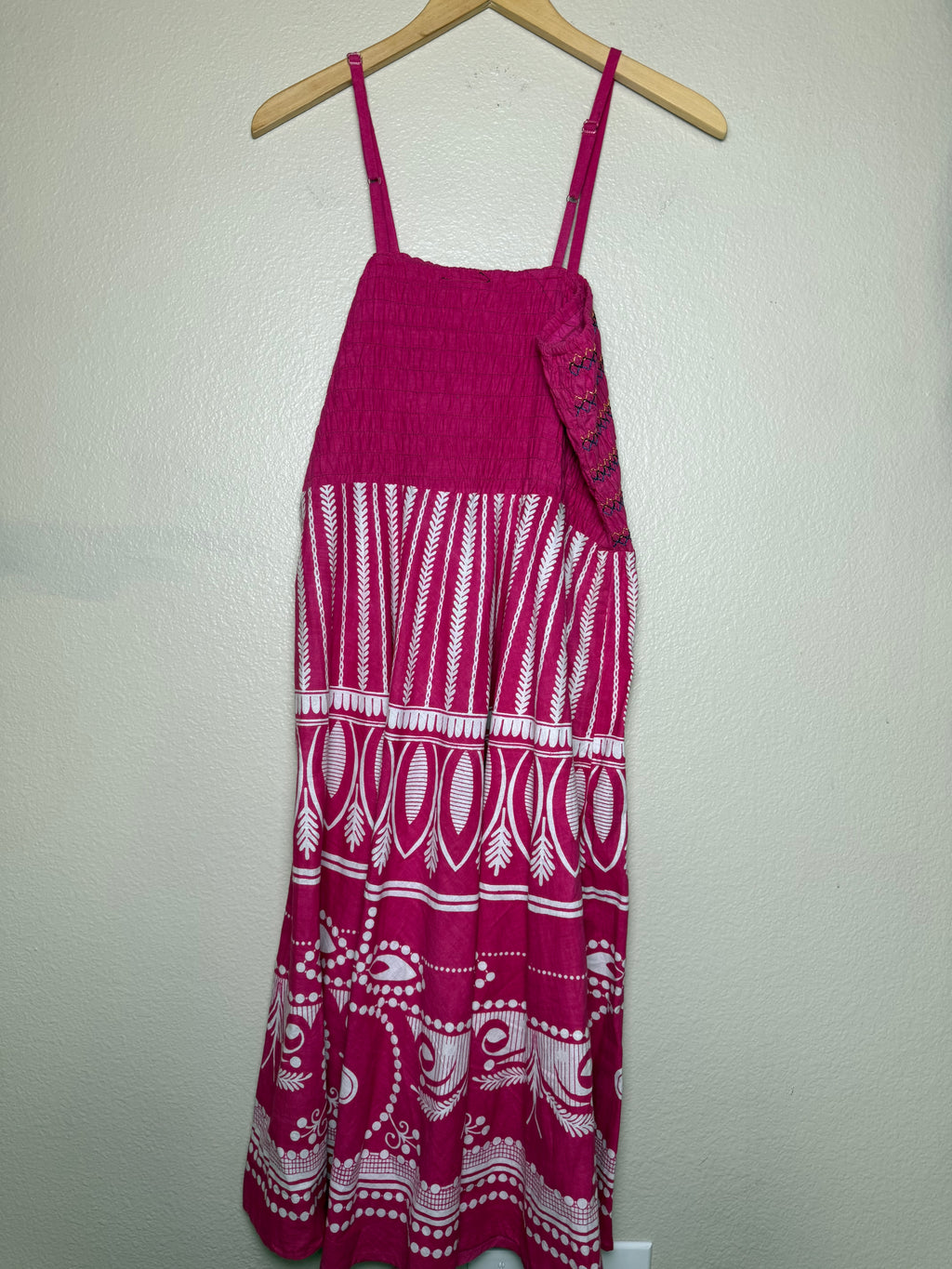 Jackpot 100% Cotton One Size (XL, 2X, 3X) Pink with White Design Spahetti Strap Midi Dress